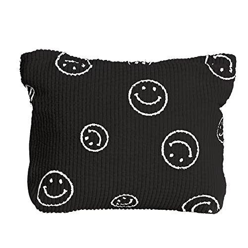 LYDZTION Large Canvas Makeup Bag for Women - Waterproof Travel Cosmetic Organizer with Smile Face Design, Black | Perfect for Toiletries, Makeup Storage & Travel Accessories Organization
