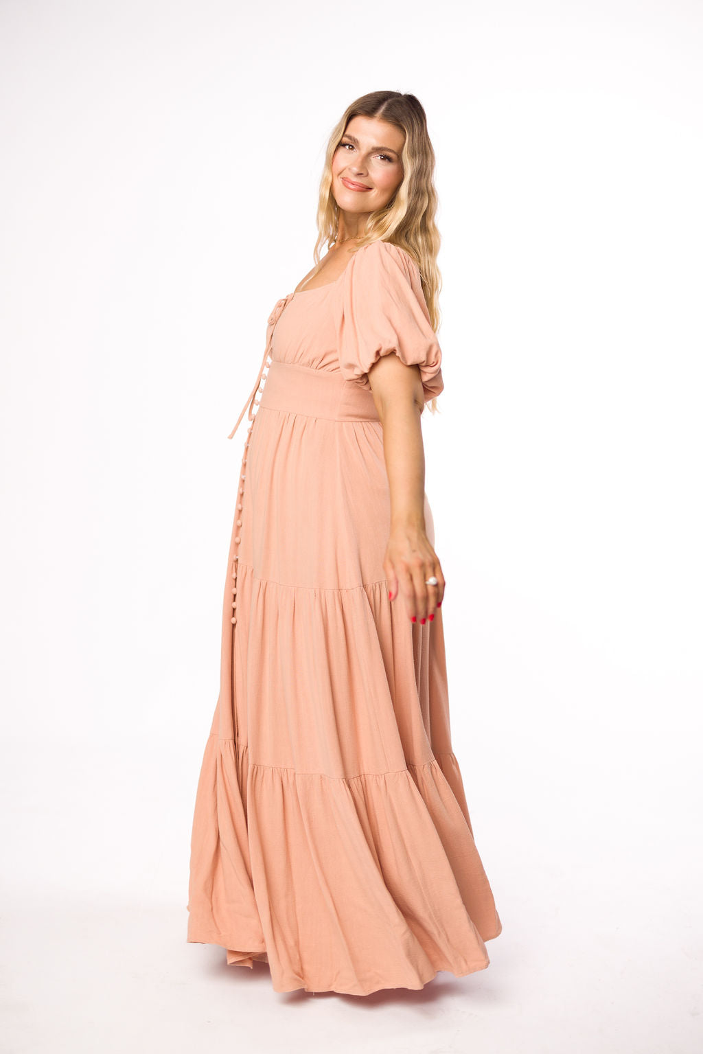 Genevieve Tiered Maxi Dress in Peach Clay - Flowy Summer Dress for Women, Beach Wedding Guest Outfit, Boho Chic Fashion