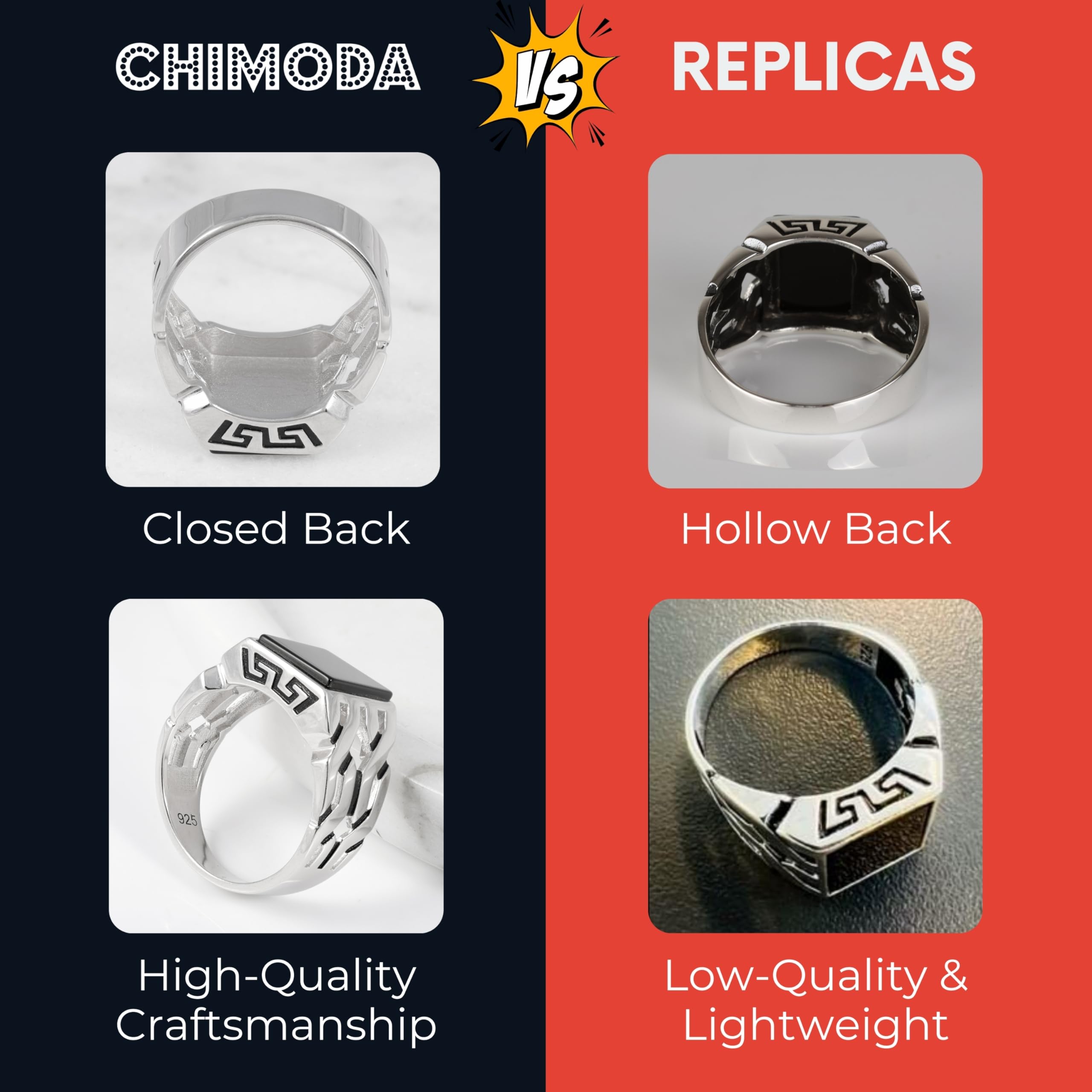 Men's Sterling Silver Cuban Link Ring with Black Onyx Stone - Durable 925 Silver Jewelry for Men - Perfect for Gifts, Weddings & Everyday Wear