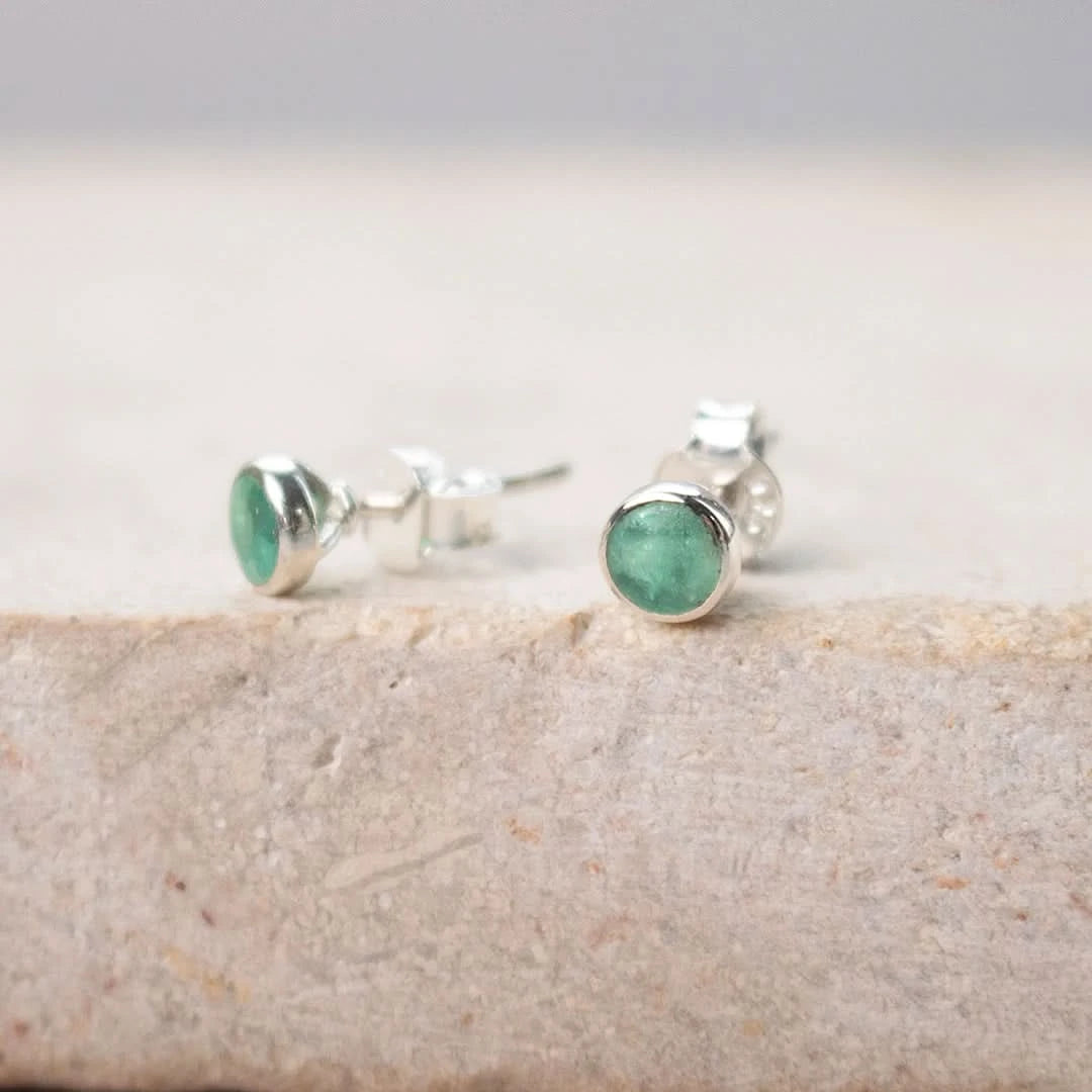 Chrysoprase Mini Stud Earrings in Sterling Silver | May Birthstone Jewelry | Elegant Gift for Women | Perfect for Everyday Wear & Special Occasions