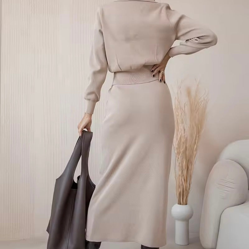 Lucille Elegant Knitted Skirt & Top Set - Women's Casual Outfit for Work, Date Night & Fall Fashion | Soft Stretch Comfort