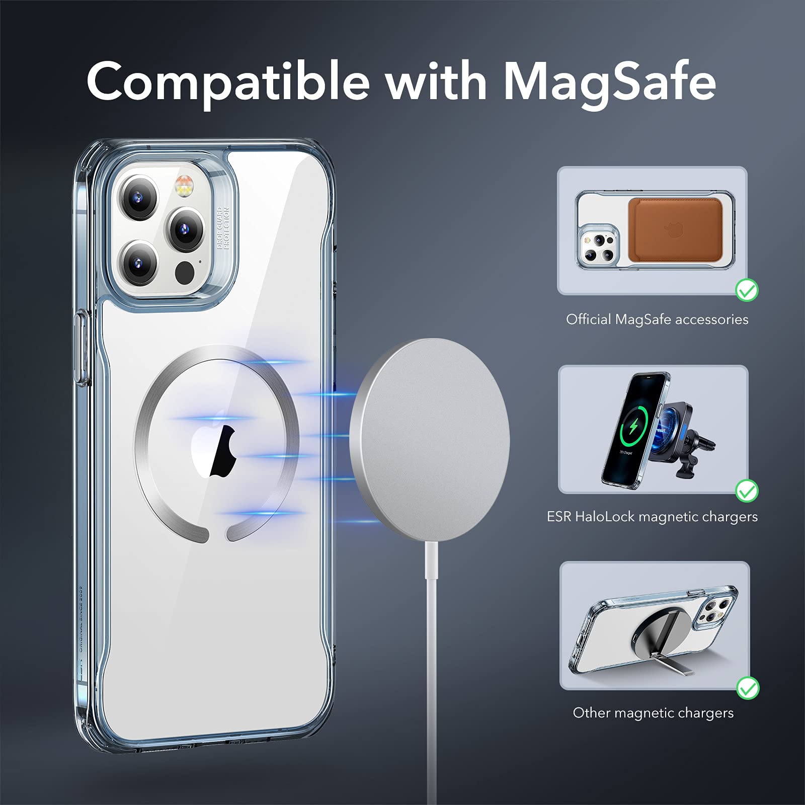 ESR Magnetic Phone Case for iPhone 12 Pro Max - MagSafe Compatible, Scratch-Resistant Back & Grippy Protective Frame | HaloLock Hybrid Sidekick Case (Blue) - Perfect for Everyday Protection, Wireless Charging & Secure Grip