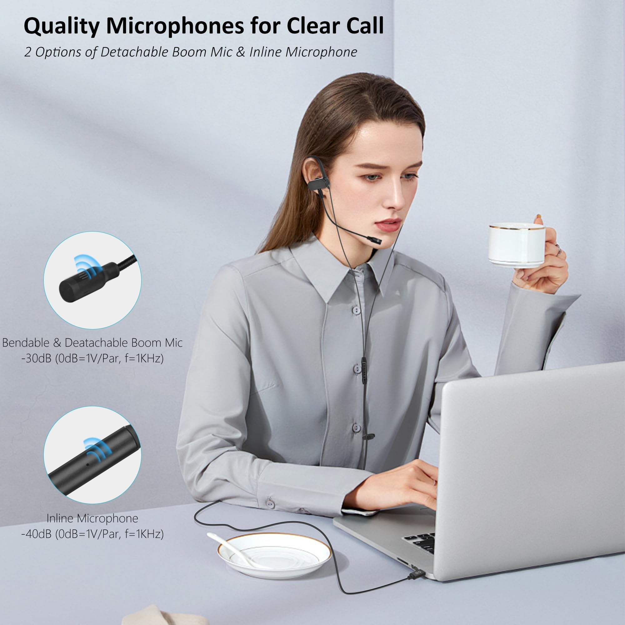 USB C & USB A Gaming Earbuds with Boom Mic - Wired In-Ear Headphones with Wrap-Around Ear Hooks for Smartphones, Computers & Gaming - Dual Mic Noise Cancelling for Calls, Meetings & Online Classes (5.9FT Cable) - Ideal for Work from Home, Zoom Meetings & Mobile Gaming