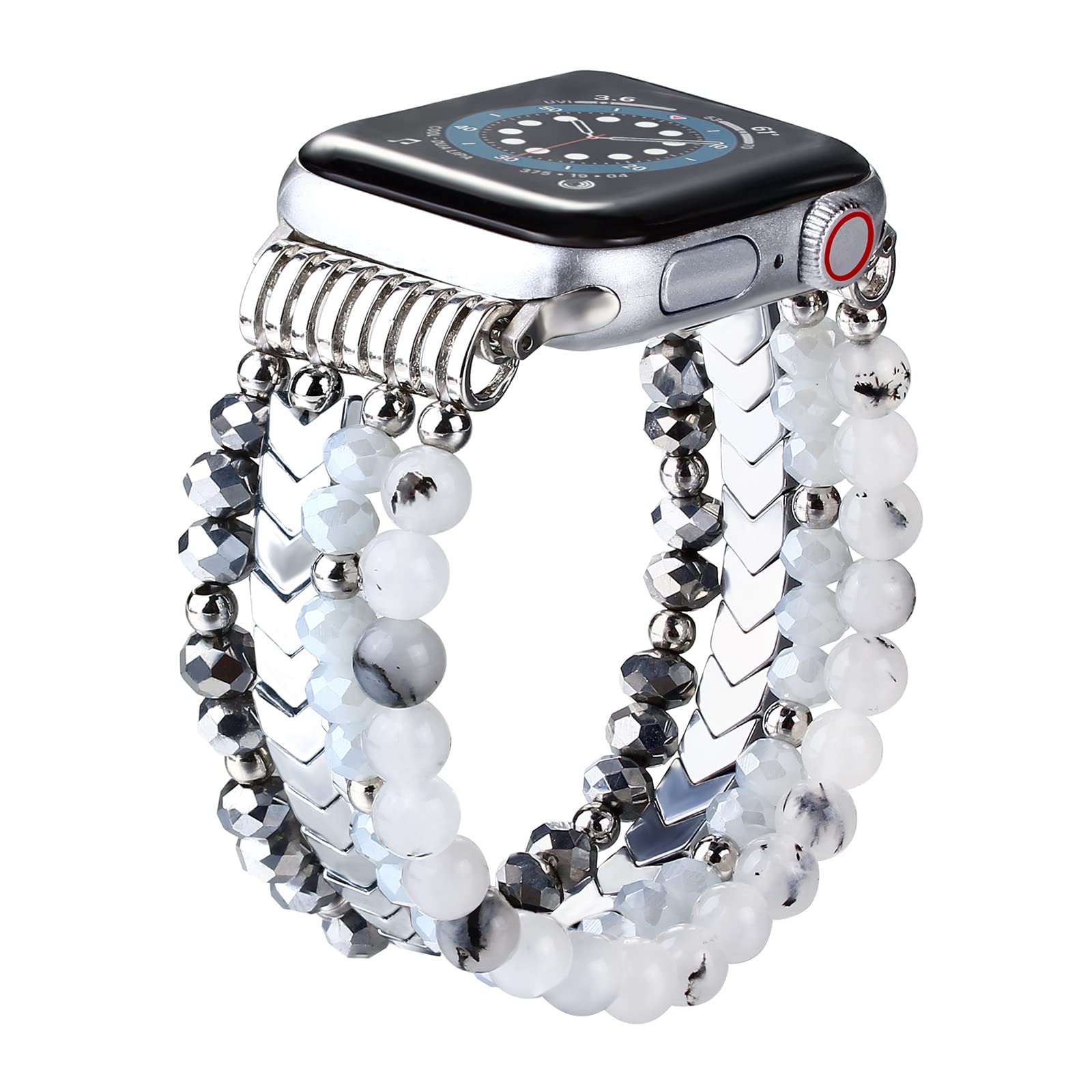 HARAVAL Beaded Apple Watch Band Compatible with Series 7/SE/6/5/4/3/2/1 - Elastic Stretch Bracelet for 38mm/40mm/41mm & 42mm/44mm/45mm iWatch - Stylish Replacement Strap for Women | Perfect for Workouts, Office & Casual Wear