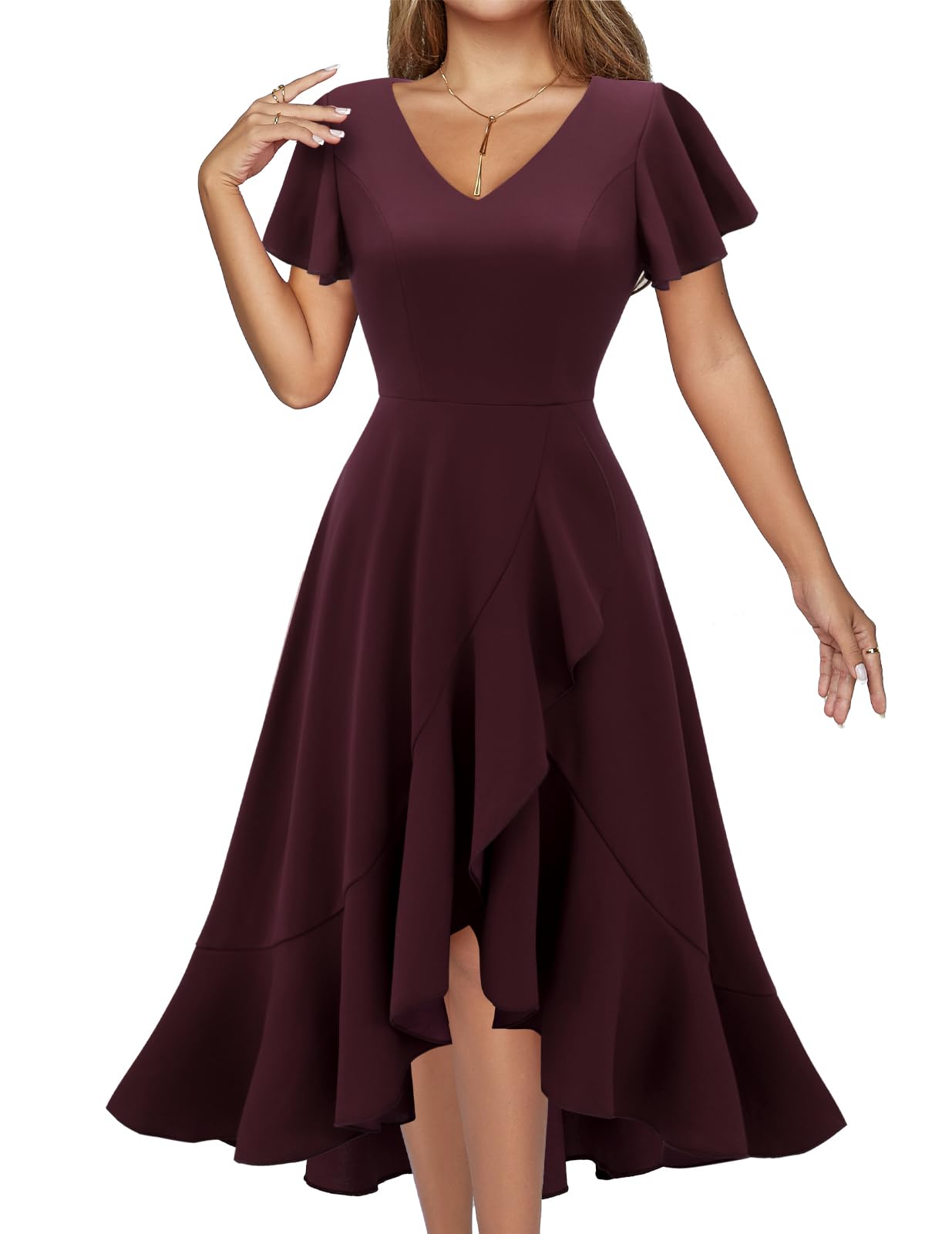 DRESSTELLS Women's Cocktail Dresses 2025 | Formal Wedding Guest Dress with Ruffle Detail | V-Neck Vintage Evening Gown for Prom Party & Special Occasions | Perfect for Weddings, Galas, and Black Tie Events