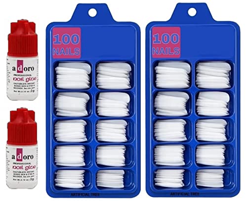 BELLAS 100PCS Acrylic False Nails Set with Reusable Nail Glue - Full Cover Artificial Nails Kit for Women, Salon Quality Press On Nails - Perfect for Parties, Weddings, and Everyday Wear (Pack of 2)