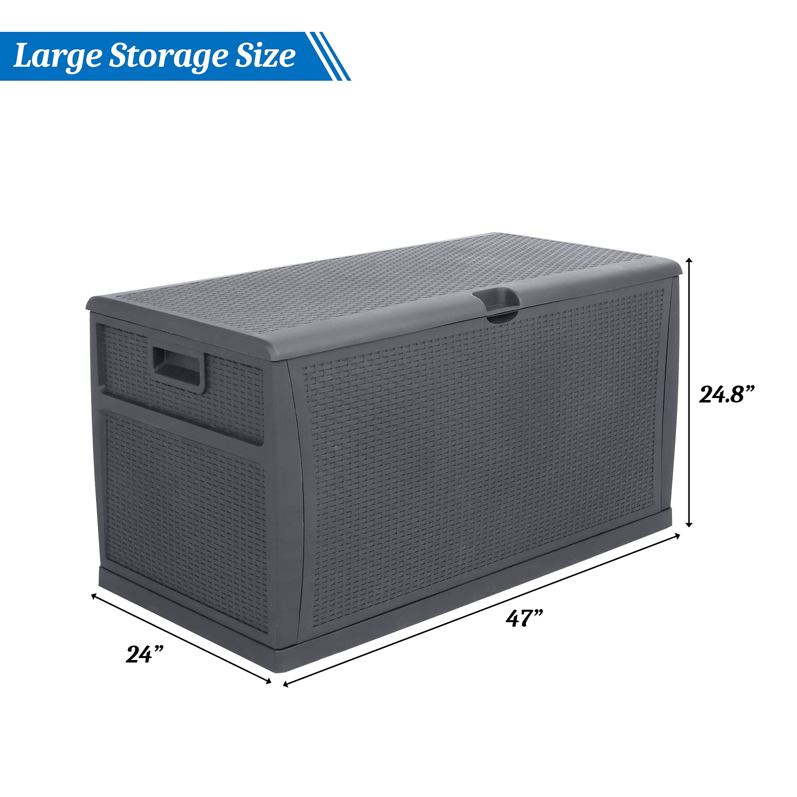 VINGLI Upgraded 120 Gallon Outdoor Storage Box with Lockable Lid - Waterproof Plastic Deck Box with Rattan Grain Surface for Patio, Garden, Pool, Balcony & Yard (Grey) | Perfect for Storing Cushions, Pool Toys & Seasonal Decorations
