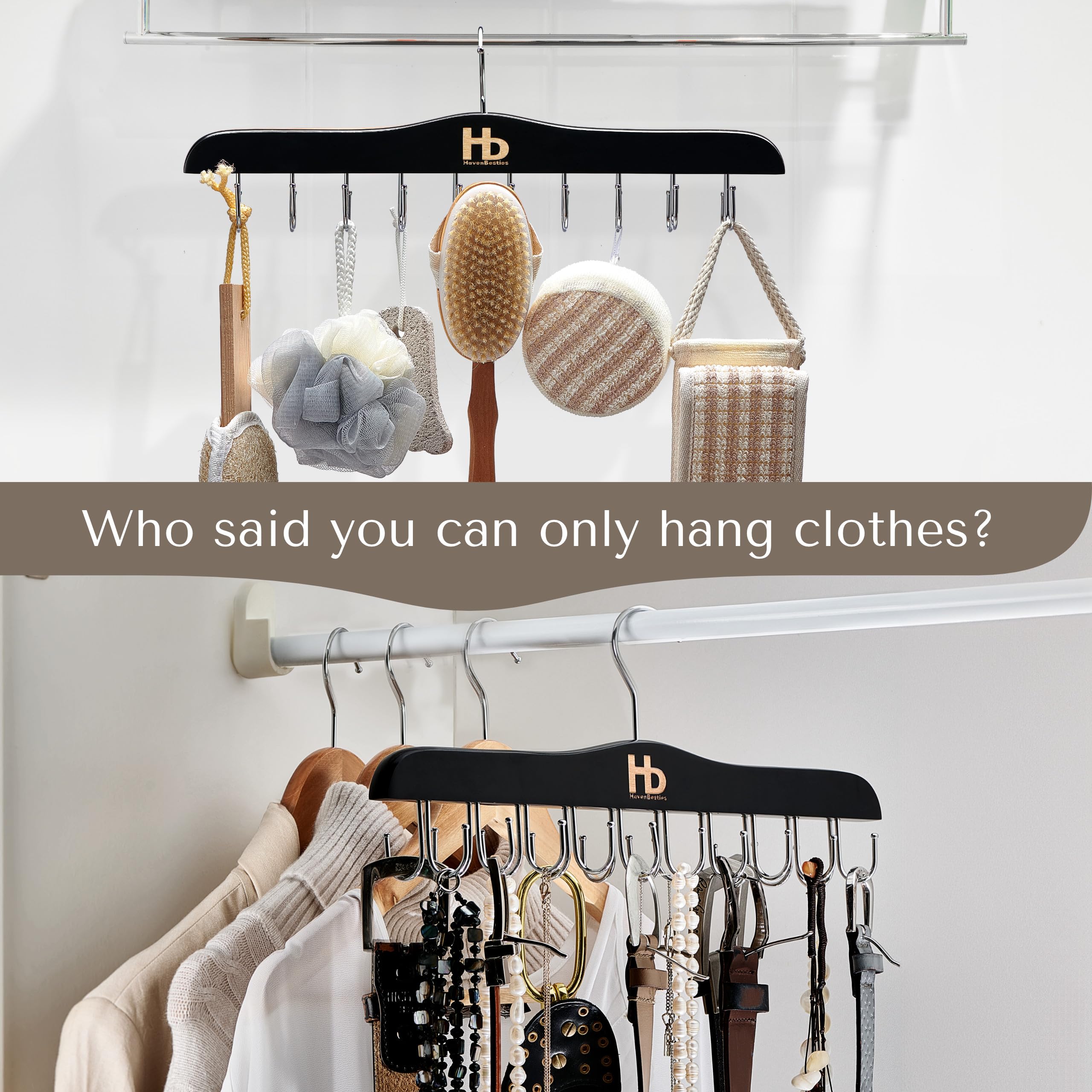 Foldable Wooden Bra Hanger Organizer with 20 Hooks - Space Saving Closet Storage for Tank Tops, Lingerie & Accessories - Perfect for House, Dorm, Apartment (Lotus Wood, Black, 1 Pack) - Ideal for Small Spaces & Wardrobe Organization