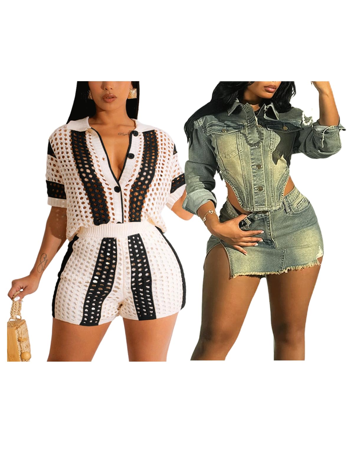 KANSOON Women's 2-Piece Outfit Set - Knit Top & Denim Skirt Combo | Casual Summer Outfits for Women | Perfect for Beach, Shopping & Date Nights