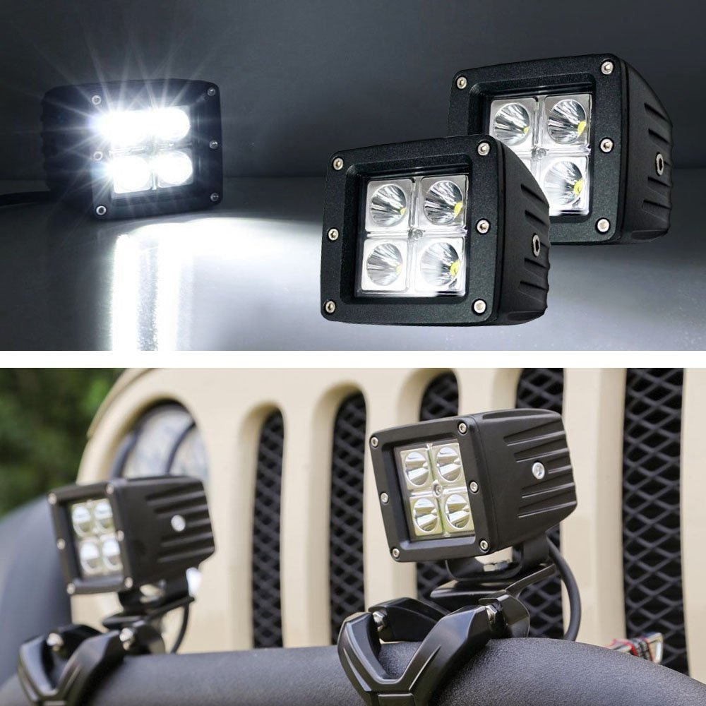 2-Pack 20W CREE LED Cubic Pod Lights for Truck, Jeep, Off-Road, ATV, 4WD, 4x4 - Waterproof Auxiliary Lighting for Night Driving, Camping & Outdoor Adventures