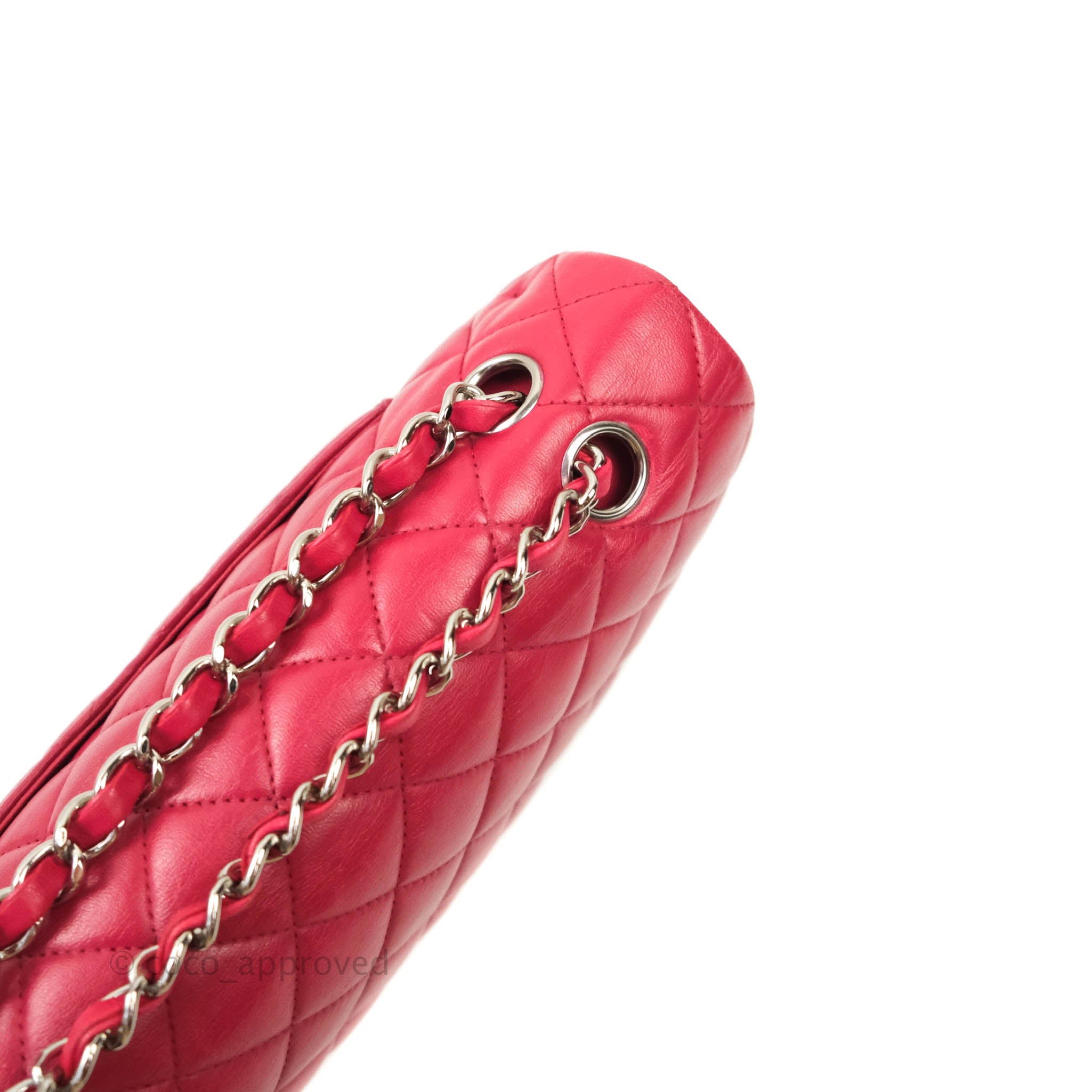 Chanel Classic Medium Double Flap Bag - Red Lambskin Leather with Silver Hardware | Luxury Handbag for Women, Perfect for Parties & Evening Events
