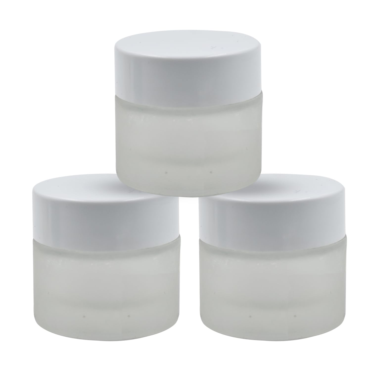 10g Clear Frosted Round Empty Glass Cosmetic Jars with White Cap & Inner Lids - Perfect for Creams, Balms, Face Scrubs & Body Lotions | Ideal for DIY Skincare, Travel Containers & Gift Packaging (Pack of 3)