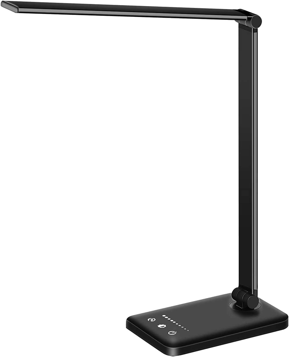 Dimmable LED Desk Lamp with USB Charging Port - 5 Lighting Modes, Touch Control & 30/60 Min Timer - White Crown Reading Light for Office, Study, Bedroom (Black, 1st Gen)