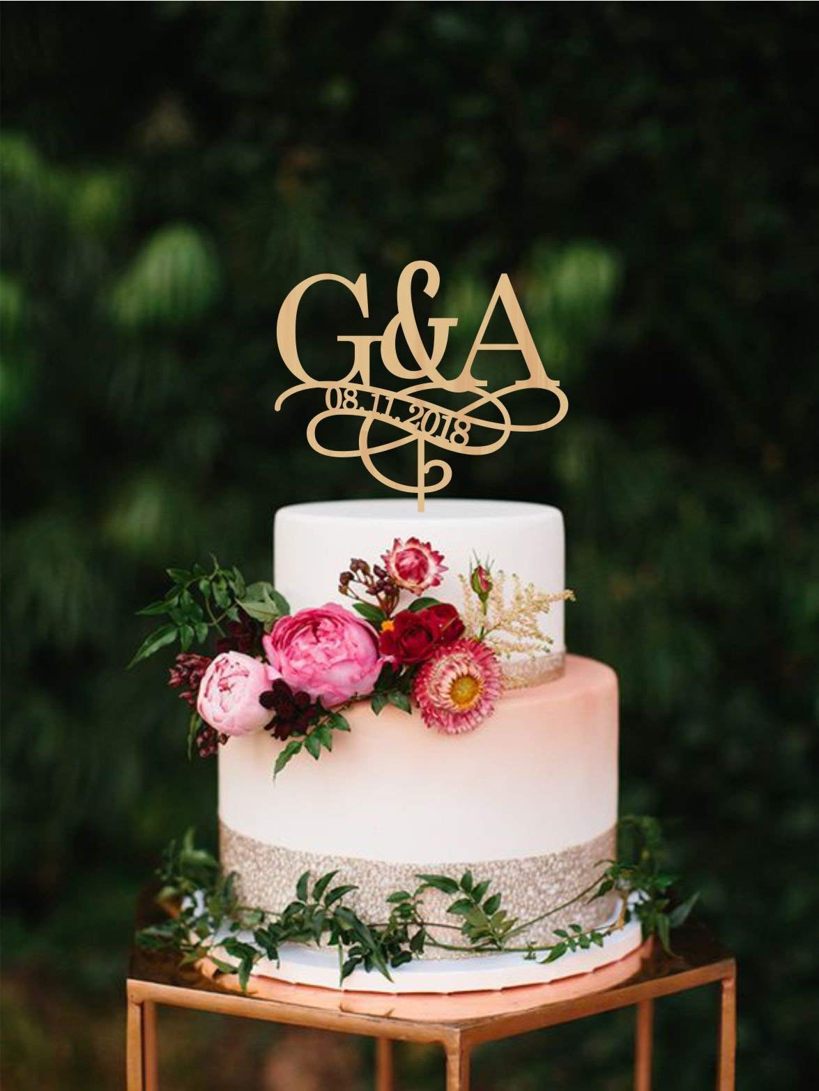 Custom Two Initials & Date Wedding Cake Topper - Personalized Monogram Cake Decor for Anniversaries, Birthdays & Special Events