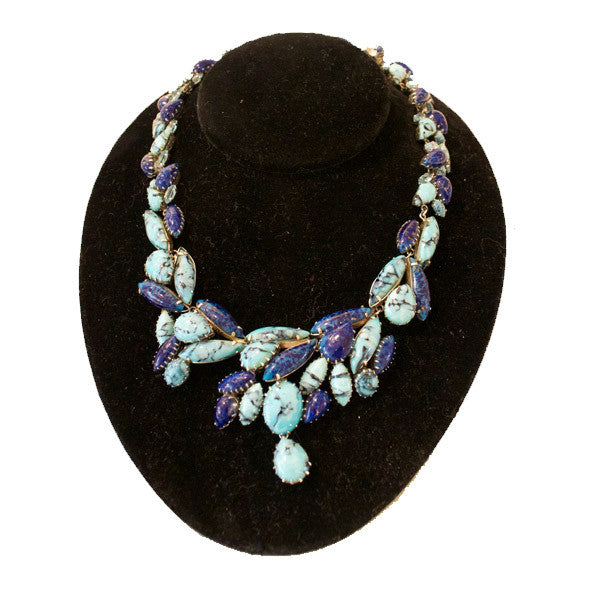 Vintage Christian Dior Faux Lapis & Turquoise Statement Necklace - Elegant Jewelry for Women, Perfect for Parties, Weddings & Special Occasions