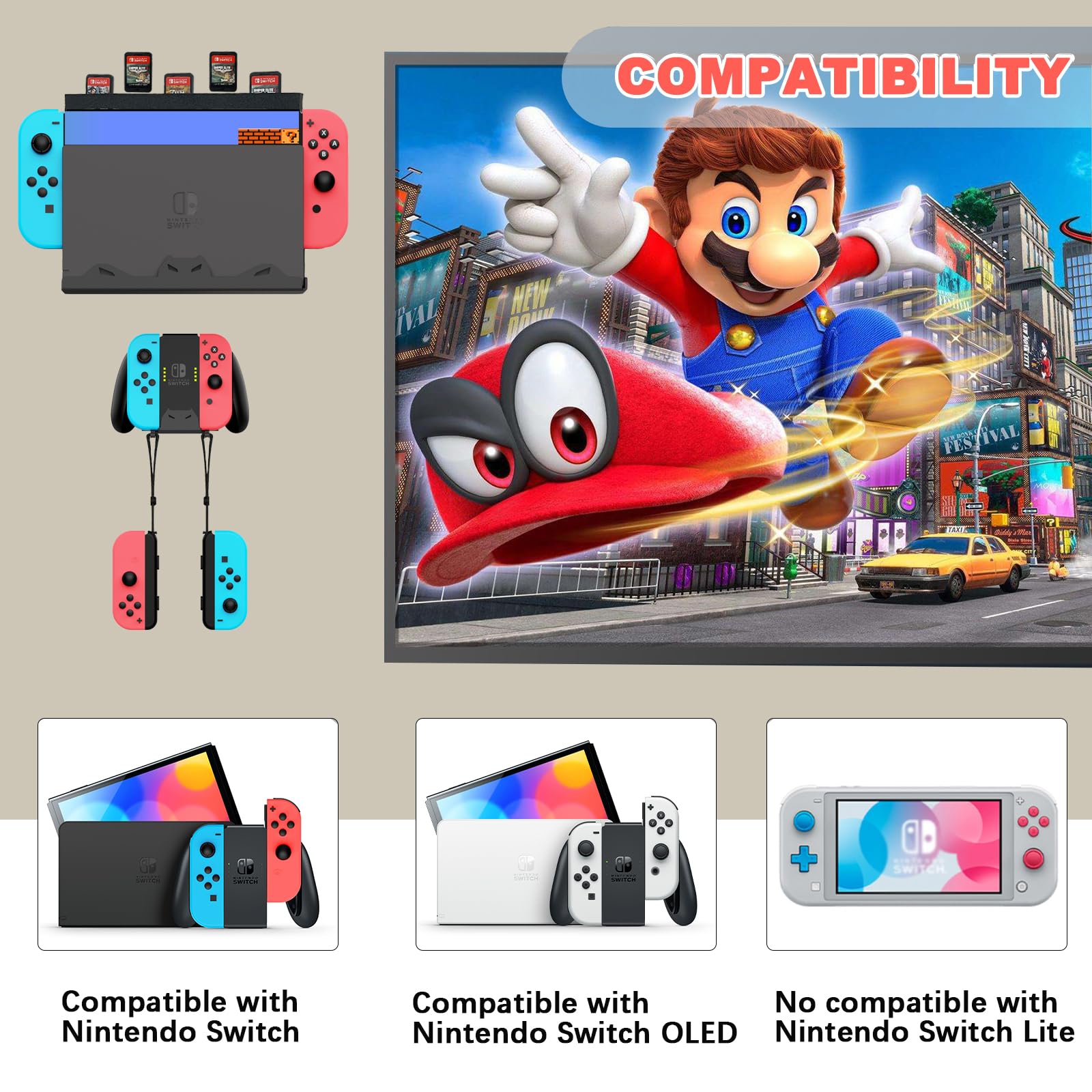 Nintendo Switch & Switch OLED Wall Mount Kit - Steel Bracket with 5 Game Card Holder & Joycon Controller Holder | Secure TV Wall Mount for Gaming Setup & Space Saving