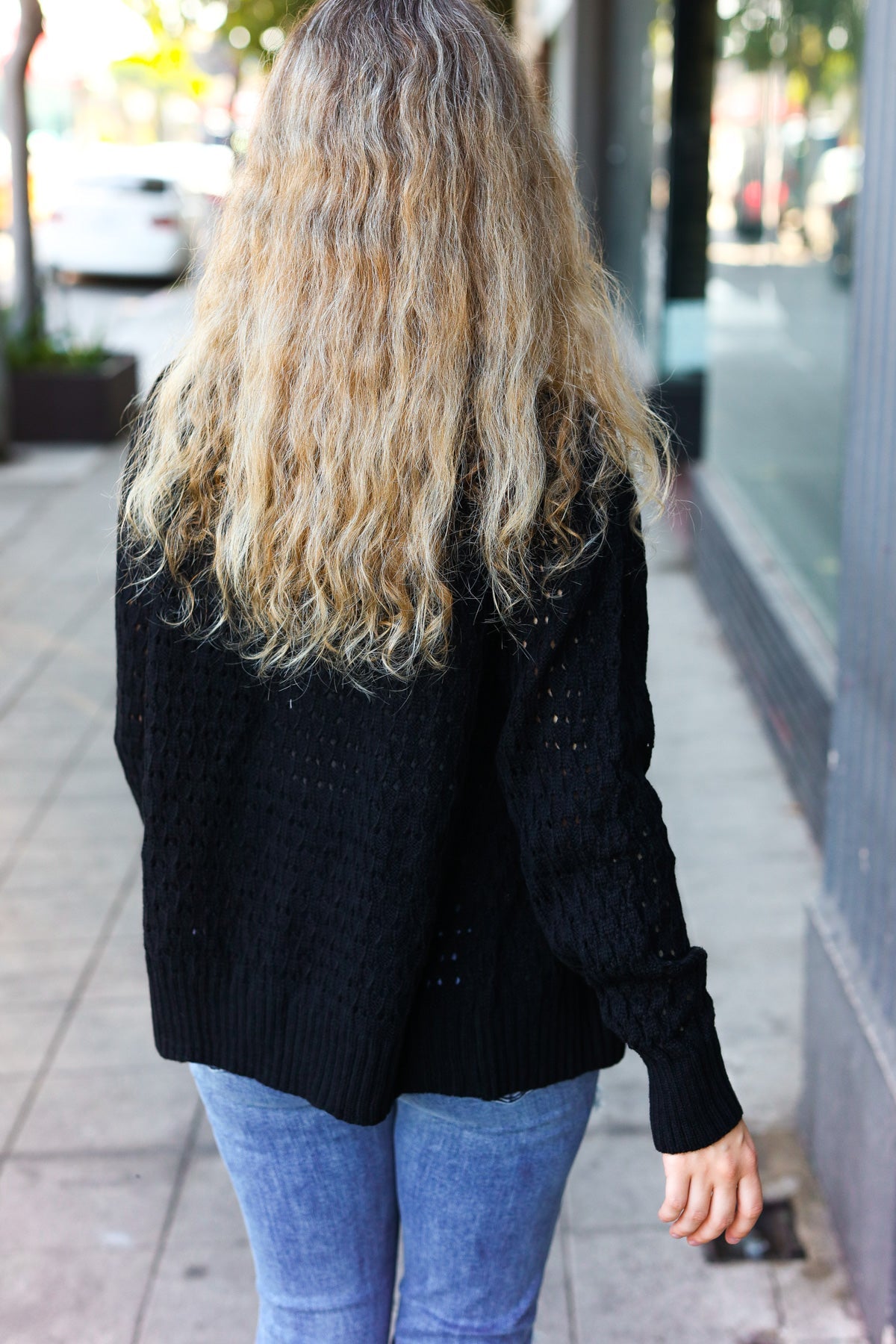 Stylish Black Pointelle Knit Button Down Cardigan for Women | Elegant Lace Knit Sweater | Perfect for Office, Date Night & Fall Layering