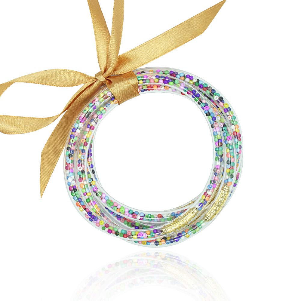 Sparkle Jelly Bangle Bracelet Set - Gold Powder Lined Fashion Jewelry for Women - Lightweight Cute Stackable Bracelets - Perfect for Parties, Beach Wear & Everyday Accessories