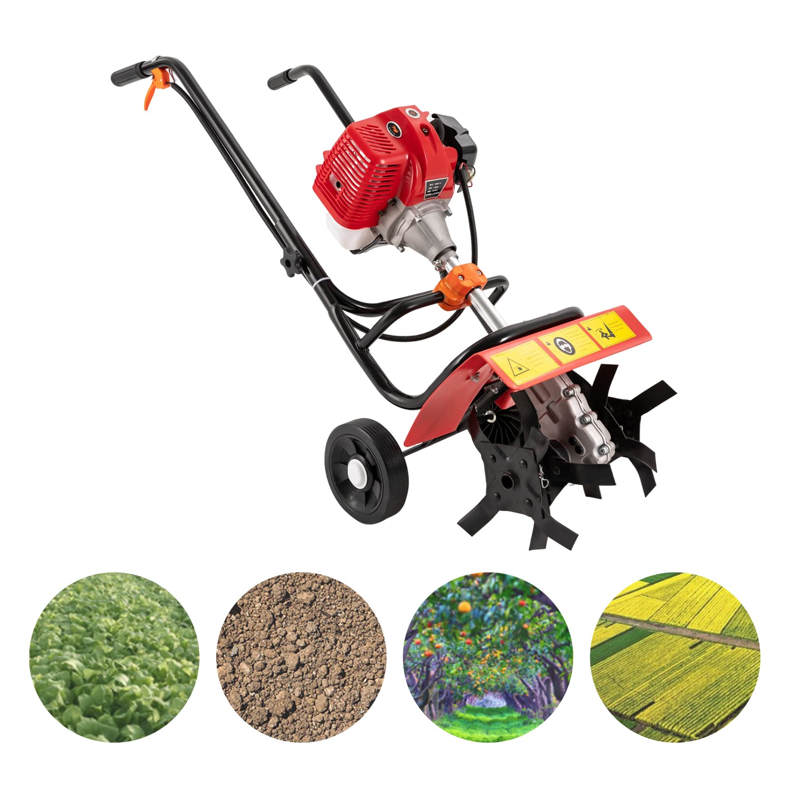 52CC 2-Stroke Gasoline Tiller Cultivator - Hand-Pull Start, Sand & Loose Soil Ripper for Garden & Farm - Air-Cooled Engine - Perfect for Field Cultivation, Plastic Greenhouses, Tobacco Fields & Small Agricultural Plots