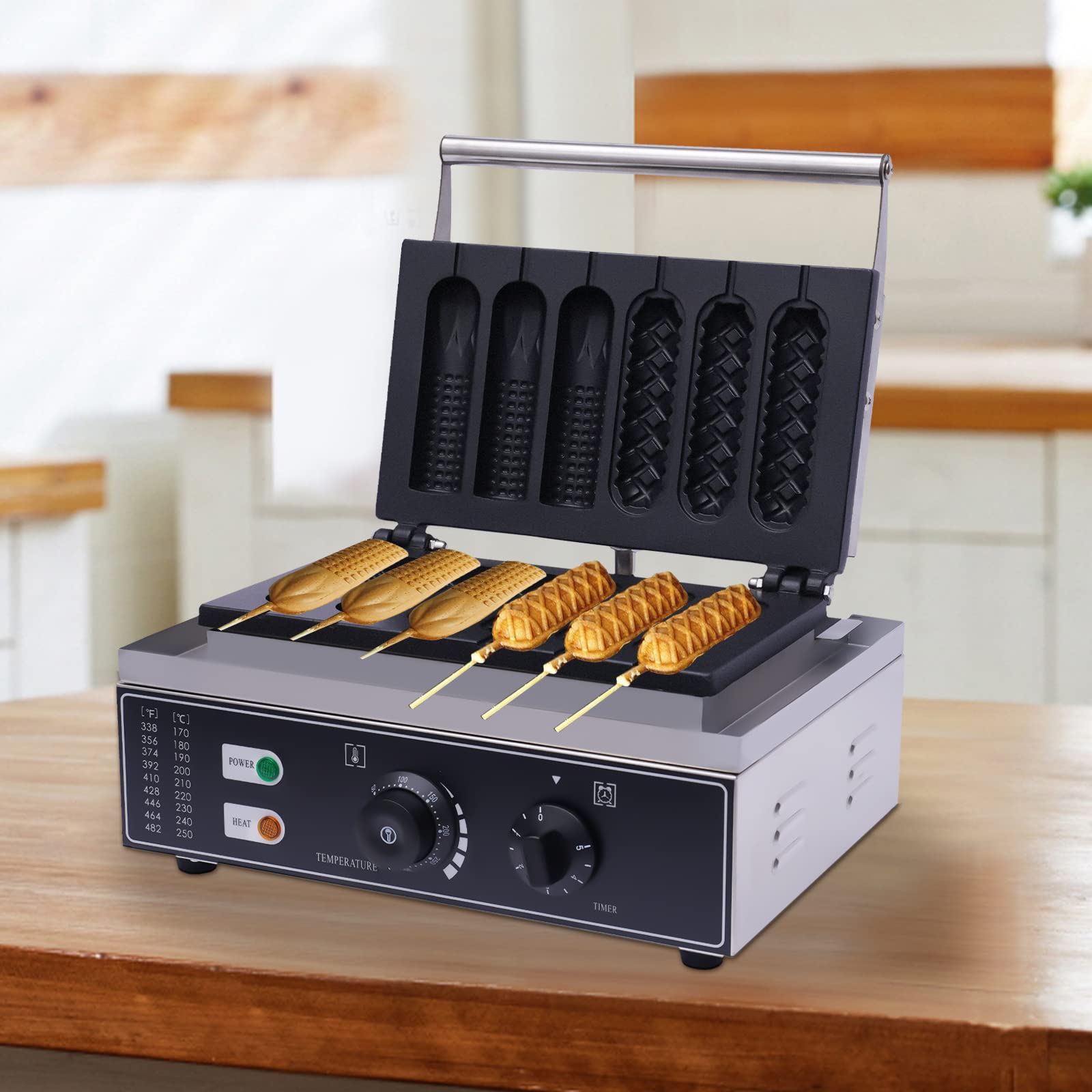 Commercial Hot Dog Waffle Maker - 6 Grid Corn Dog Machine for Restaurants & Food Trucks | Perfect for Making Waffle Sticks, Corn Dogs & Hot Dogs at Events, Carnivals & Concession Stands
