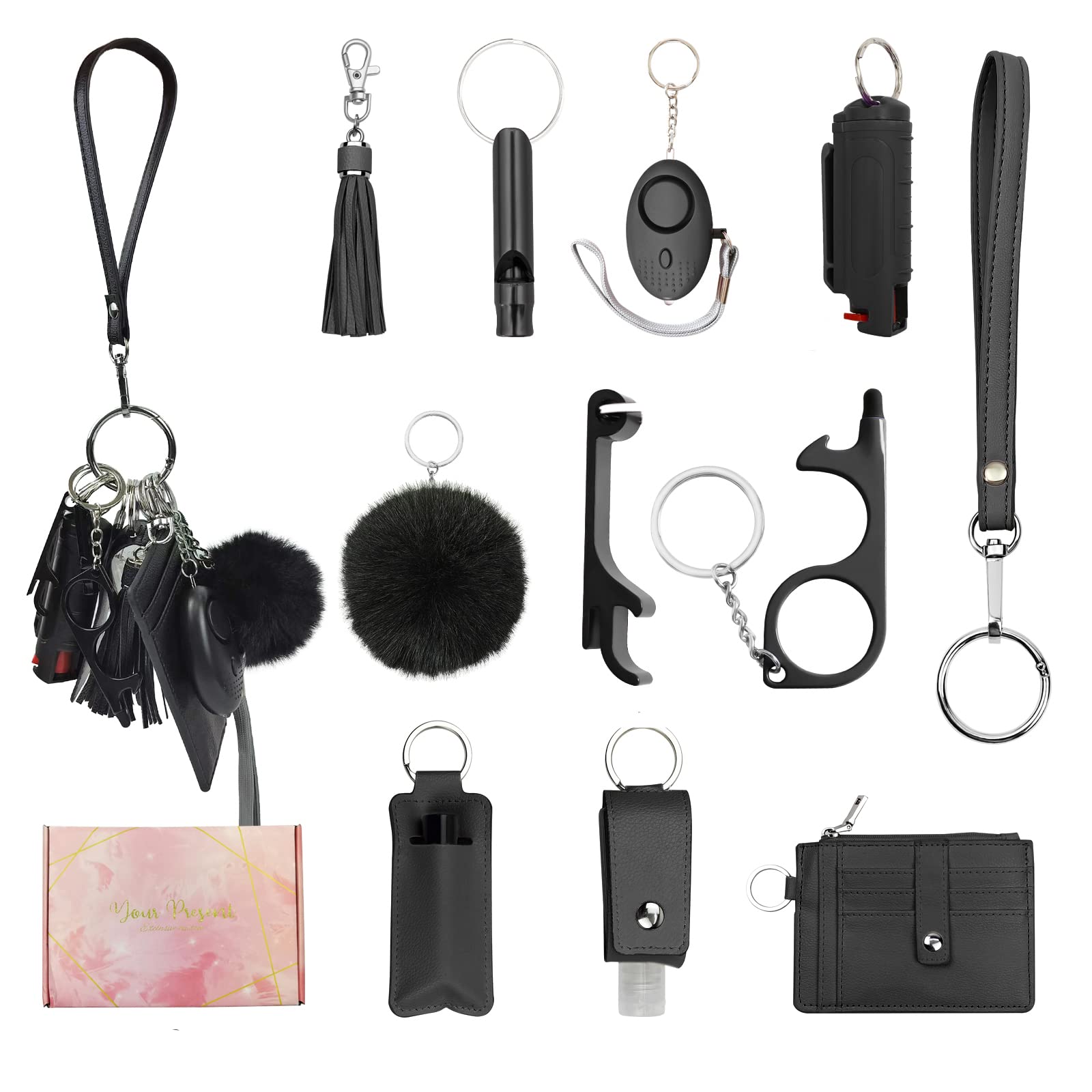 Stylish Wristlet Keychain Set with Wallet Card Holder & Bottle Opener - Women's Car Keychain Accessories for Everyday Use, Travel & Gifts