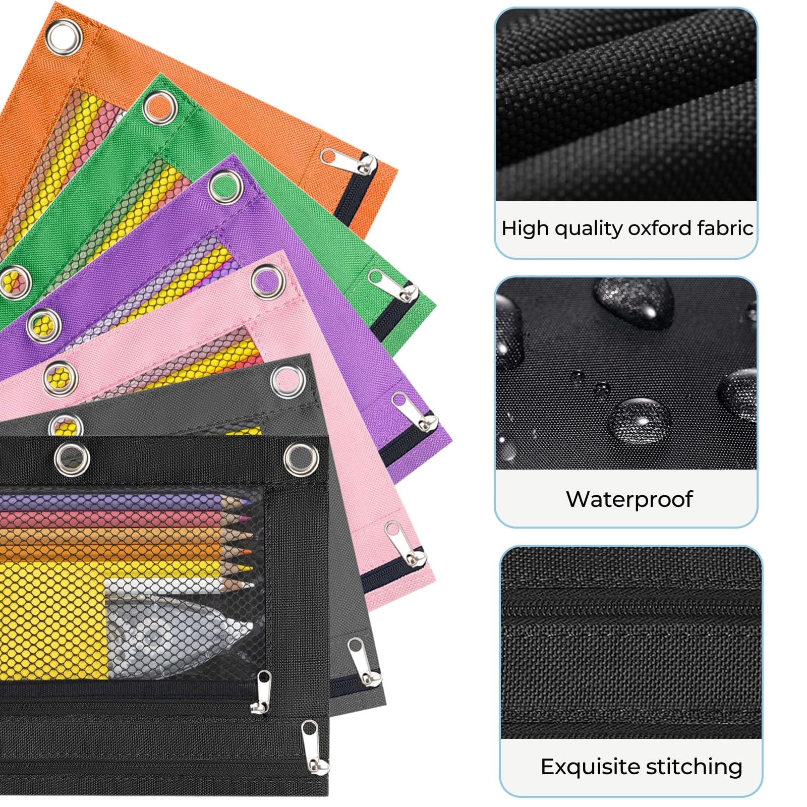 3-Ring Zipper Pencil Pouch - 2 Pack School Supplies for Binders, Cosmetic Organizer & Pencil Case - Perfect for Students, Office & Travel Organization