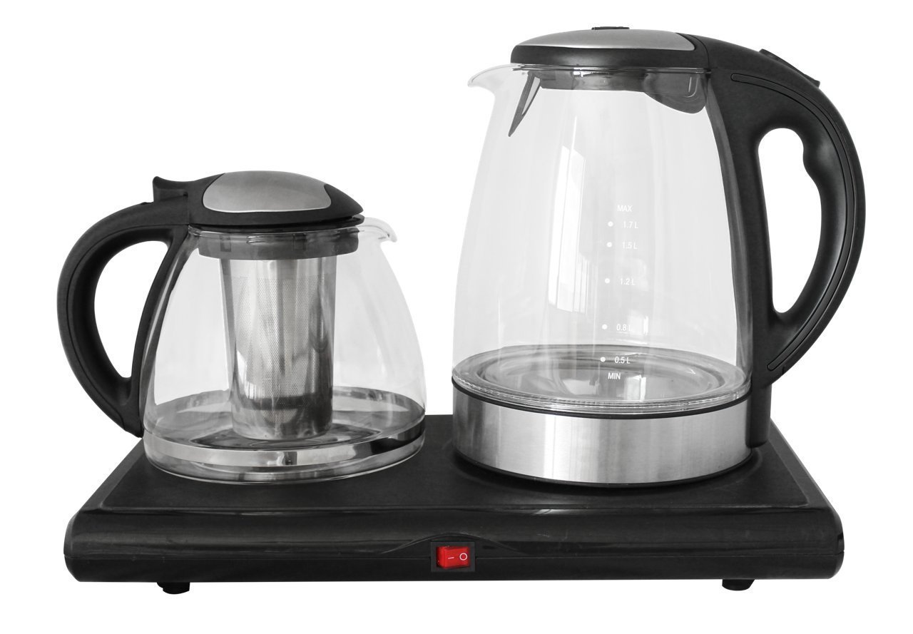 Premium Glass Tea Maker with Electric Kettle & Tea Tray Set - 1.5L Borosilicate Glass Teapot with Stainless Steel Infuser, Variable Temperature Control for Green, Black & Herbal Teas - Perfect for Home, Office & Tea Ceremonies