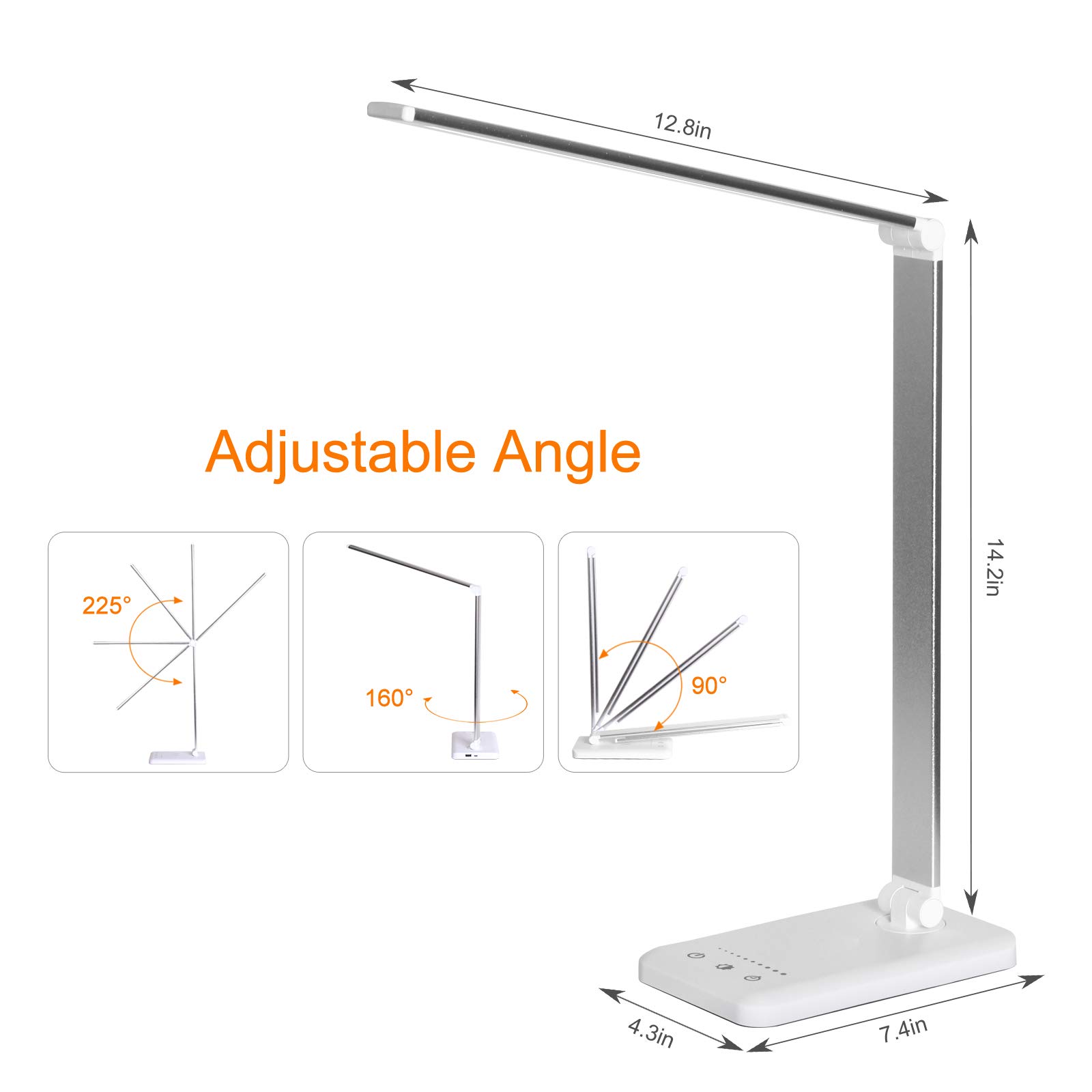 Himigo LED Desk Lamp with USB Charging - Eye-Caring Stepless Dimmable Office Table Light, 4000mAh Battery, Foldable Design, Touch Control, 30/60min Timer, 5 Lighting Modes & 5 Brightness Levels - Perfect for Home Office, Reading, Studying & Nightstand Use