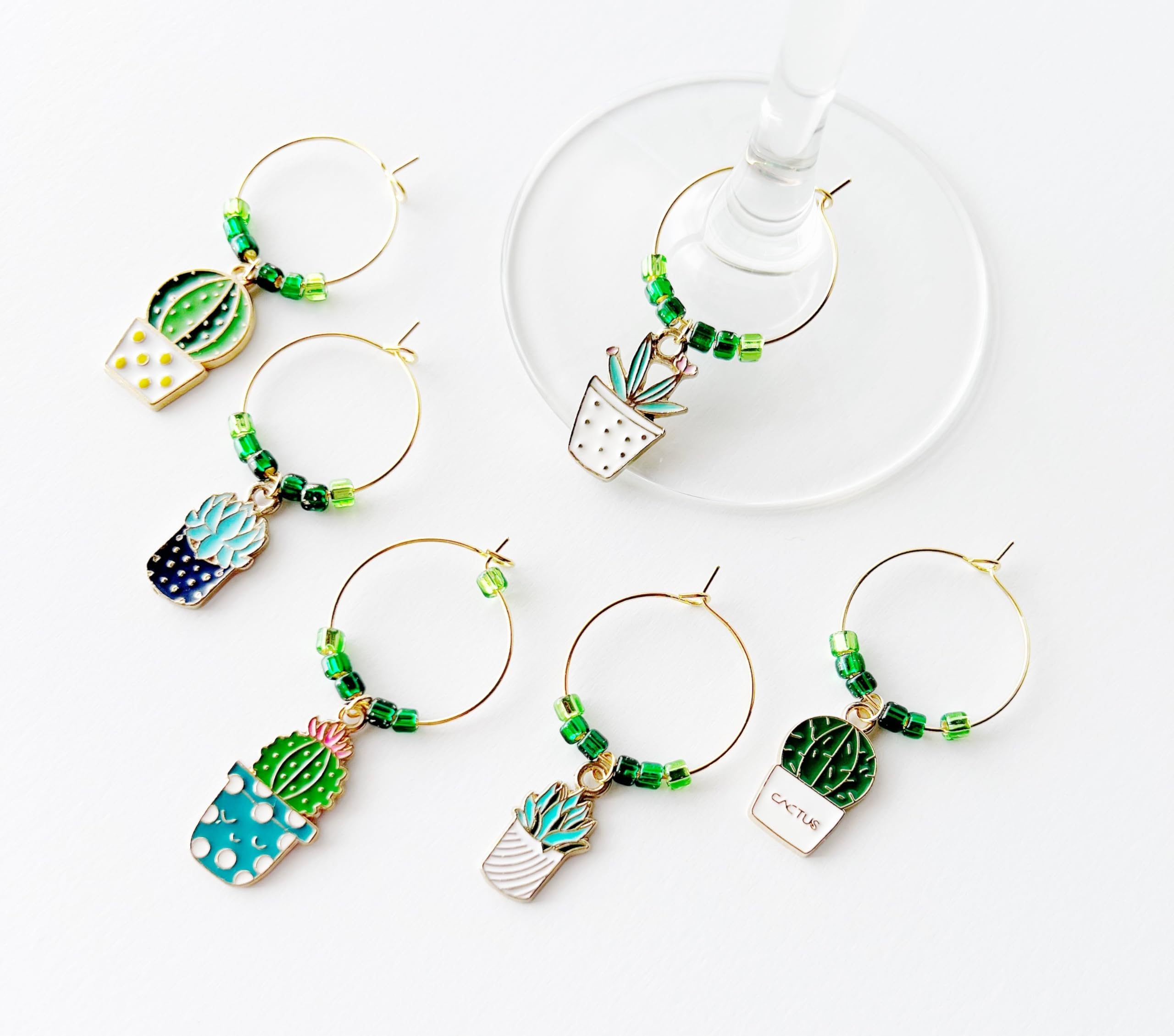 Succulent Wine Glass Charms Set of 6 - Unique Plant Lover Gifts for Women - Perfect for Garden Parties, Bridal Showers & Wine Tasting Events
