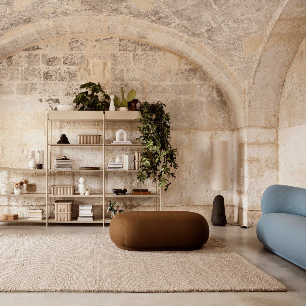 FERM LIVING Rico Ottoman in Tonus & Sugar Kelp - Modern Footstool for Living Room, Bedroom, or Office - Cozy Home Decor & Extra Seating