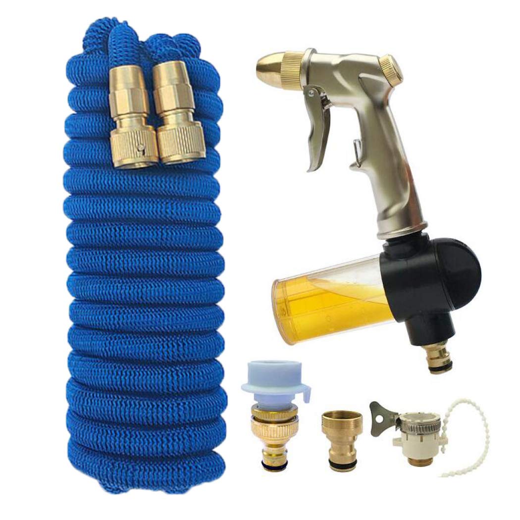 DPPAN 100FT Expandable Garden Hose with 8 Function Spray Nozzle - Flexible & Lightweight Water Hose for Gardening, Car Washing, Pet Cleaning - 1/2inch & 3/4inch Solid Brass Fittings - Blue (30M)