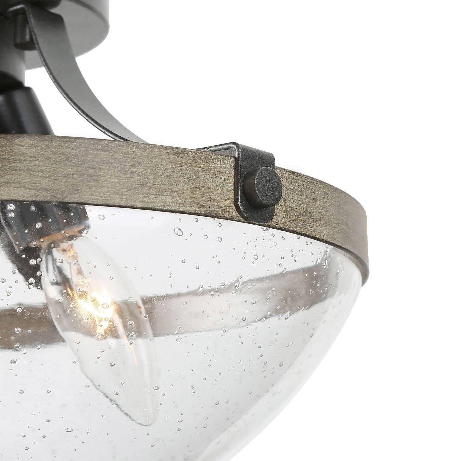 3-Light Semi Flush Mount Ceiling Fixture - Farmhouse Style Seeded Glass Shade Lighting for Bedroom, Hallway, Kitchen, Dining & Living Room - Perfect for Rustic Home Decor and Cozy Ambiance