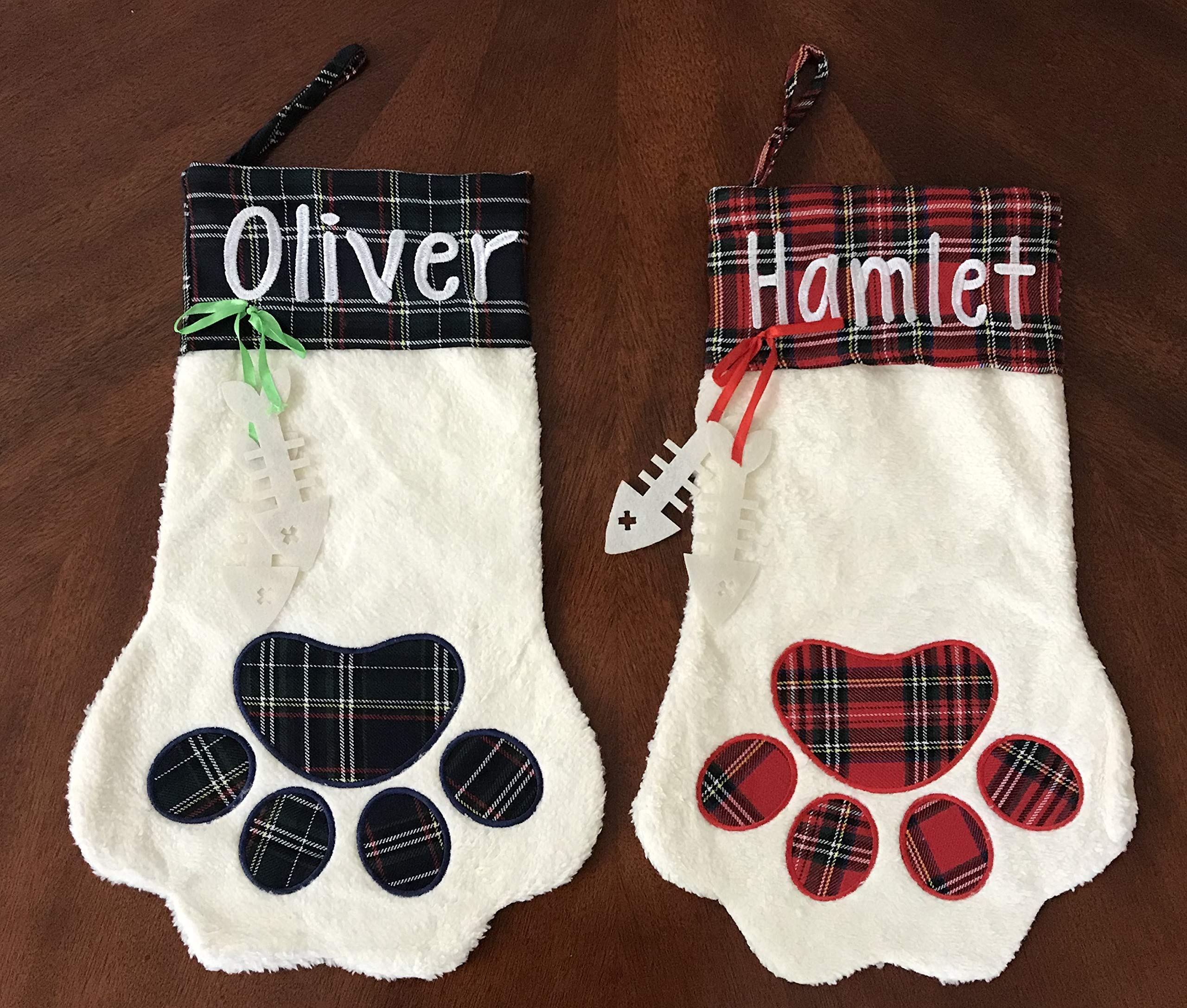 Personalized Pet Christmas Stocking for Dogs & Cats - Custom Paw Print & Paw Shaped Holiday Stocking - Perfect for Pet Lovers' Christmas Decor & Gift Giving