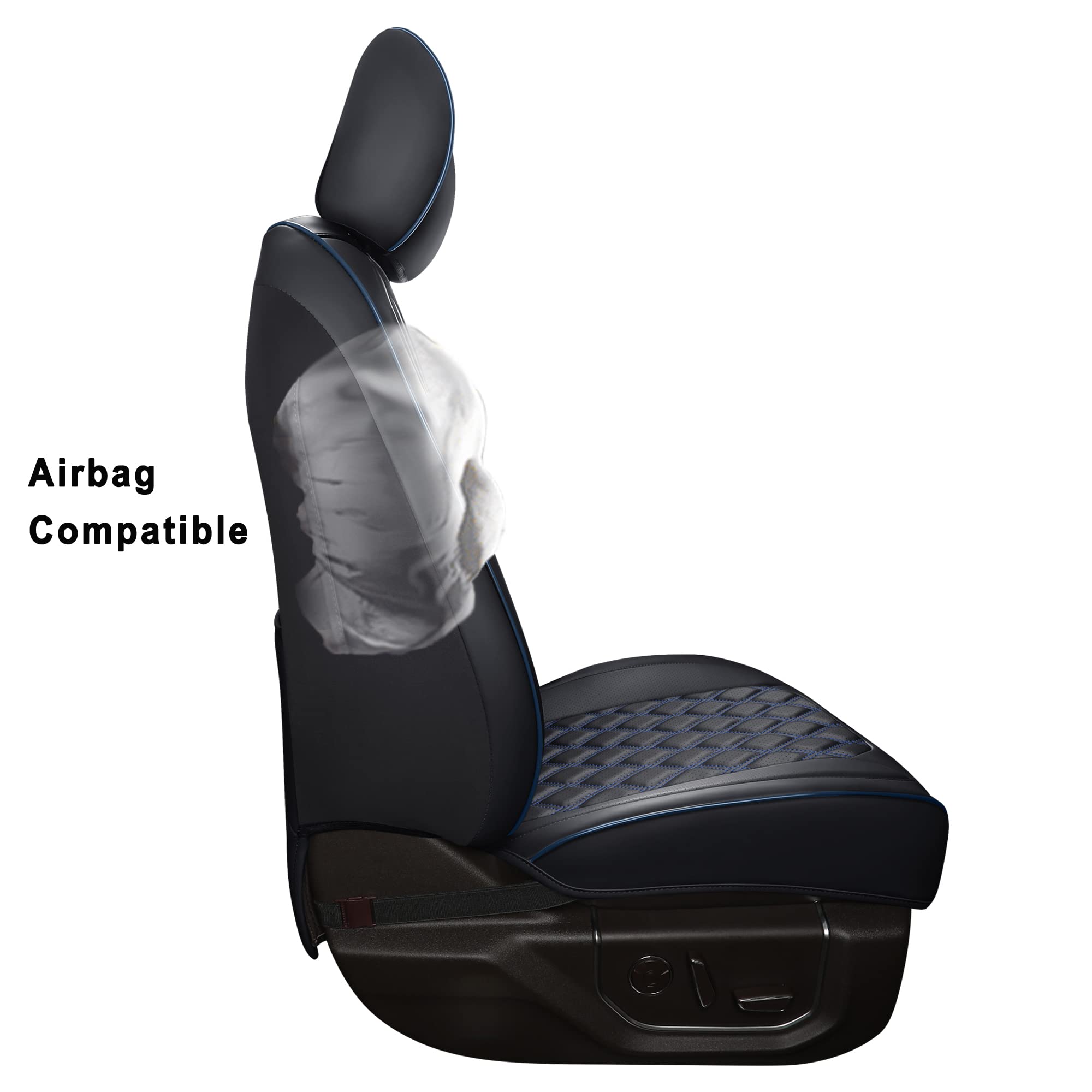Premium Leather Seat Covers for Jeep Wrangler JL 4-Door (2018-2024) - Full Set Custom Fit with No Rear Cupholder | Black & Blue Design | Durable Protection for Off-Road Adventures & Daily Commuting
