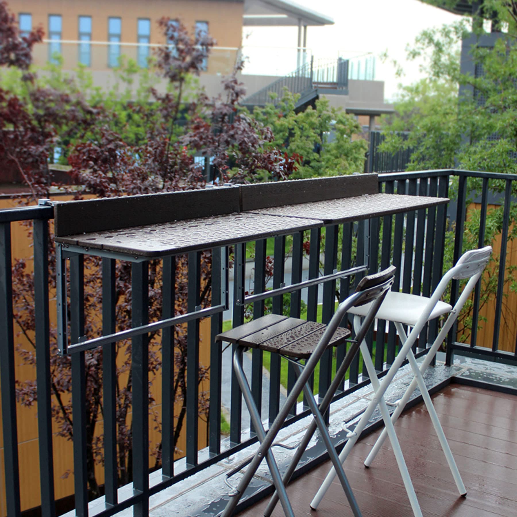 Adjustable Folding Hanging Balcony Table for Railings - Outdoor Deck & Patio Bar Table for Garden, Balcony, or Small Space - Perfect for Drinks, Snacks & Relaxing in Your Outdoor Space