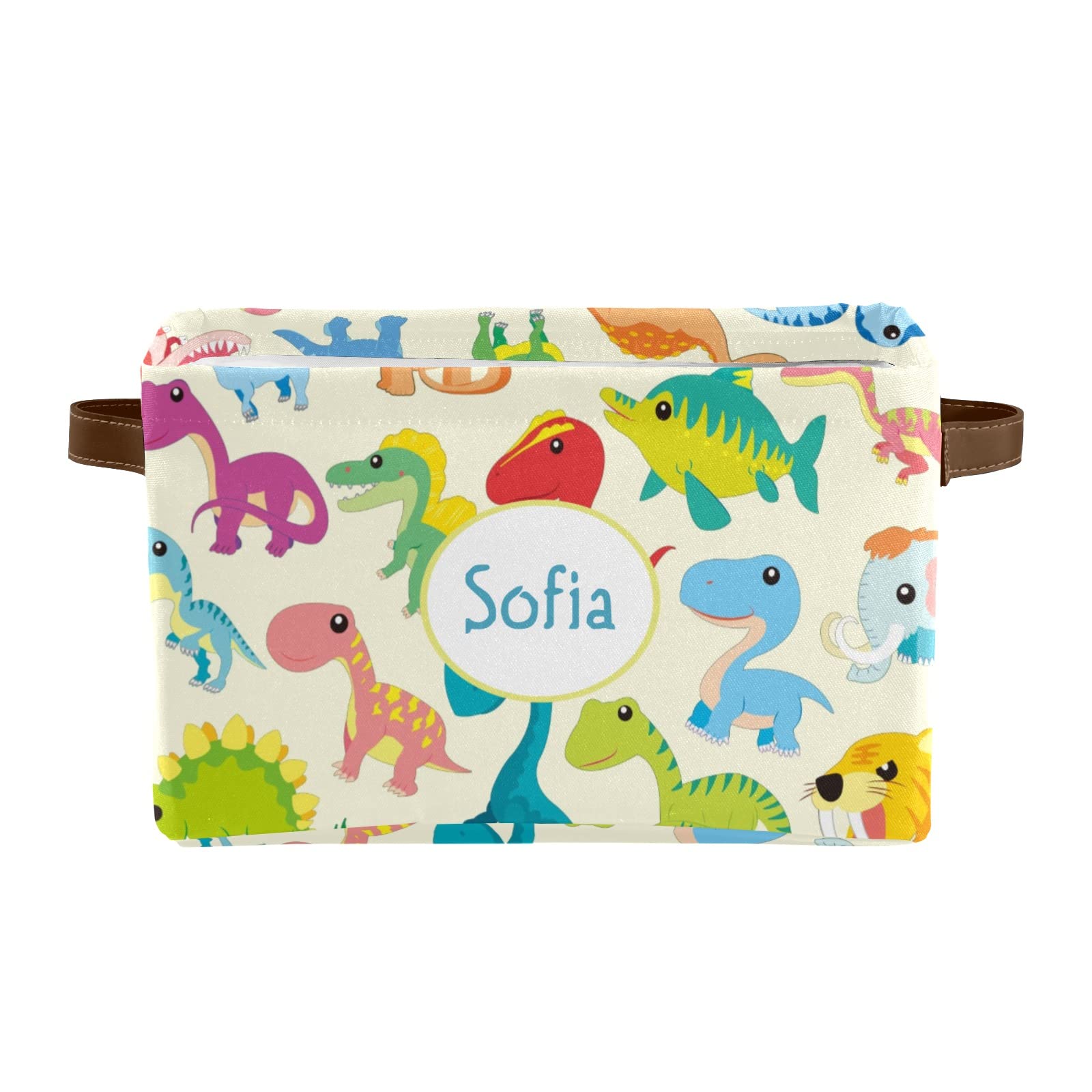 Personalized Cartoon Dinosaur Storage Basket with Custom Name - 4 Pack Rectangular Storage Bin for Kids Room, Nursery, Playroom & Kitchen Organization - Perfect for Toys, Books, Clothes & Home Decor