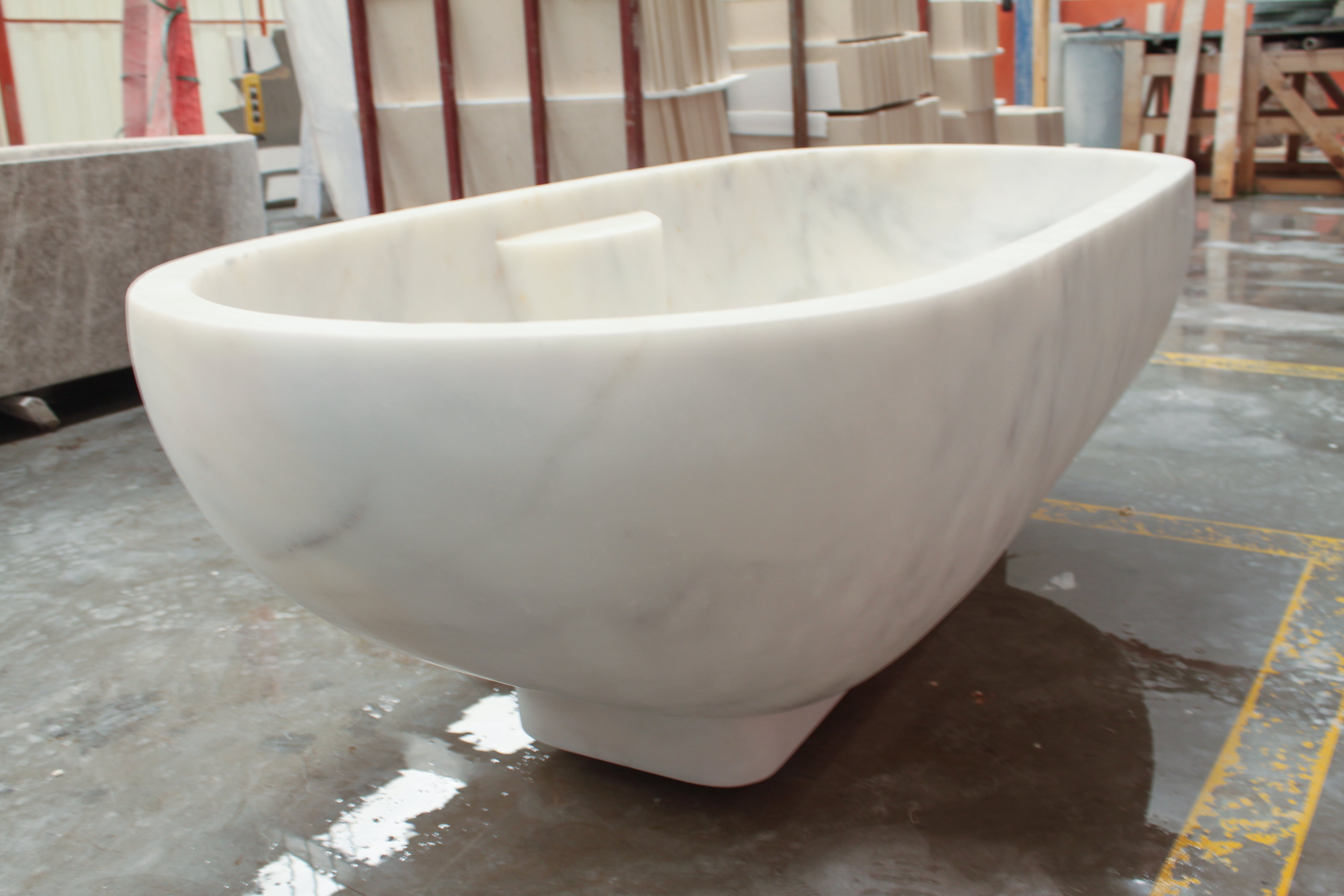 Luxury Bianco Carrara White Marble Bathtub - Hand Carved from Solid Marble Block - Freestanding Soaking Tub for Spa Bathroom & Master Suite (Model NTRSTC24C) - Perfect for Luxury Home Renovation & Hotel Bathroom Design