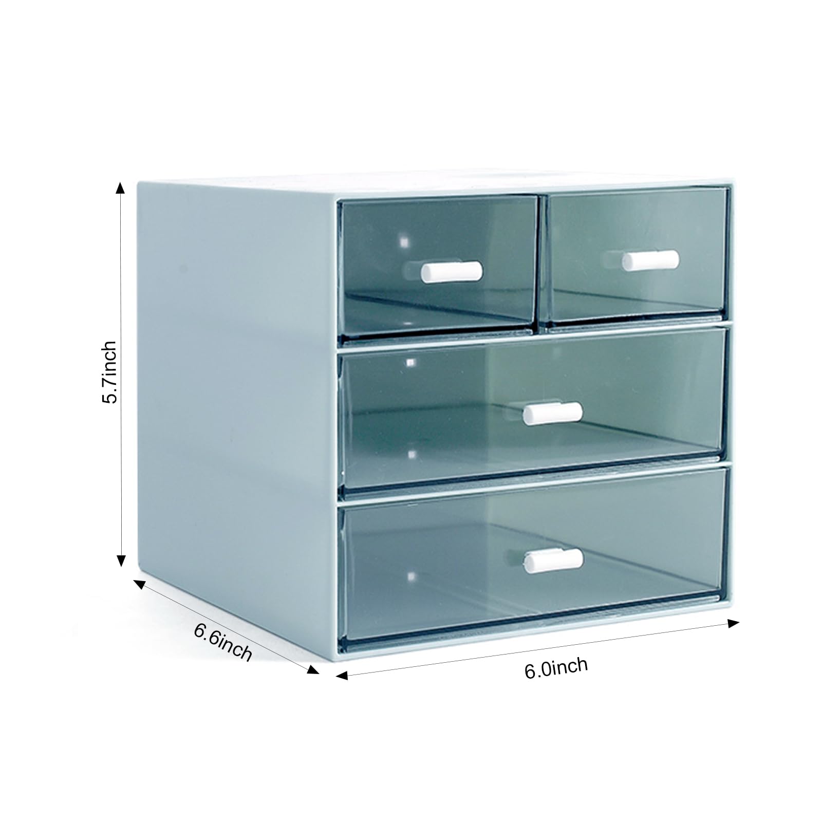 4-Drawer Makeup Organizer & Desk Organizer - Cosmetic Storage Box for Vanity, Bathroom Counter or Dresser - Blue (QBH-4CT-2) - Perfect for Organizing Cosmetics, Jewelry & Small Bathroom Essentials