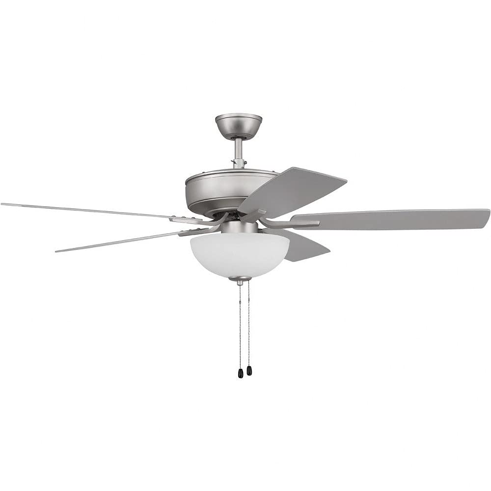 Craftmade P211BN5-52BNGW Pro Plus 52 Inch Ceiling Fan with LED Light Kit, Pull Chain Control, 5 Reversible Blades in Brushed Nickel/Greywood Finish - Perfect for Living Room, Bedroom & Outdoor Spaces