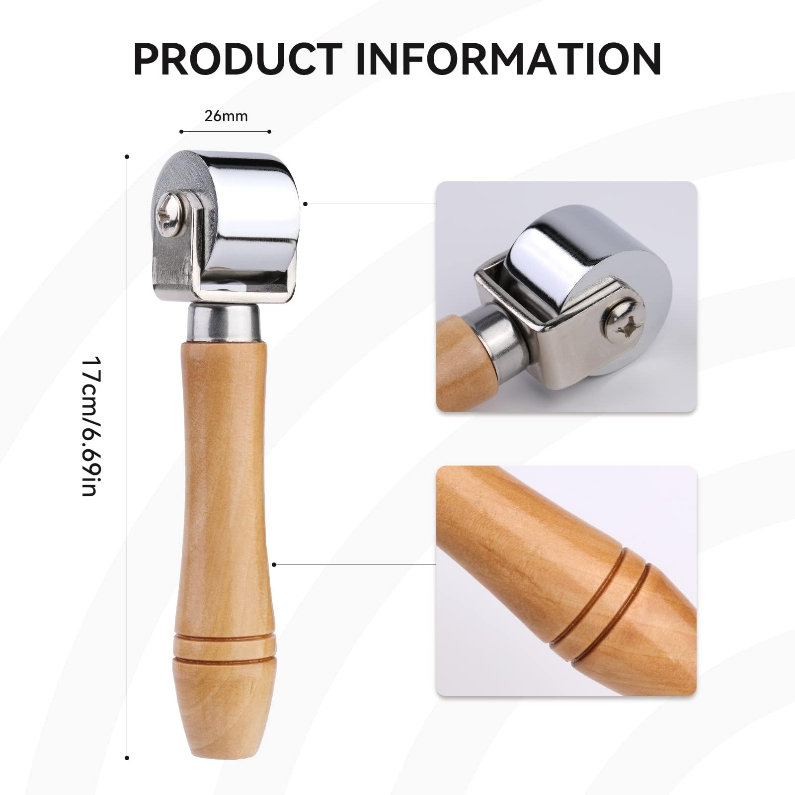 Mnuizu 26mm Leather Press Edge Roller with Wooden Handle, Leather Edge Creaser & Seam Roller for Leather Crafting, Leather Laminating Tool - Perfect for DIY Leather Projects, Bags, Wallets & Belts