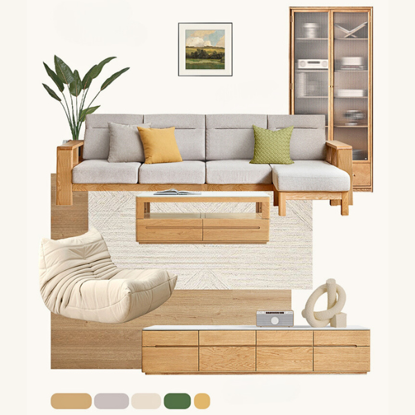 Premium Oak Solid Wood Sectional Sofa Set - Modern L-Shaped Couch with Storage for Living Room, Lounge & Family Room - Durable Hardwood Furniture for Home Decor