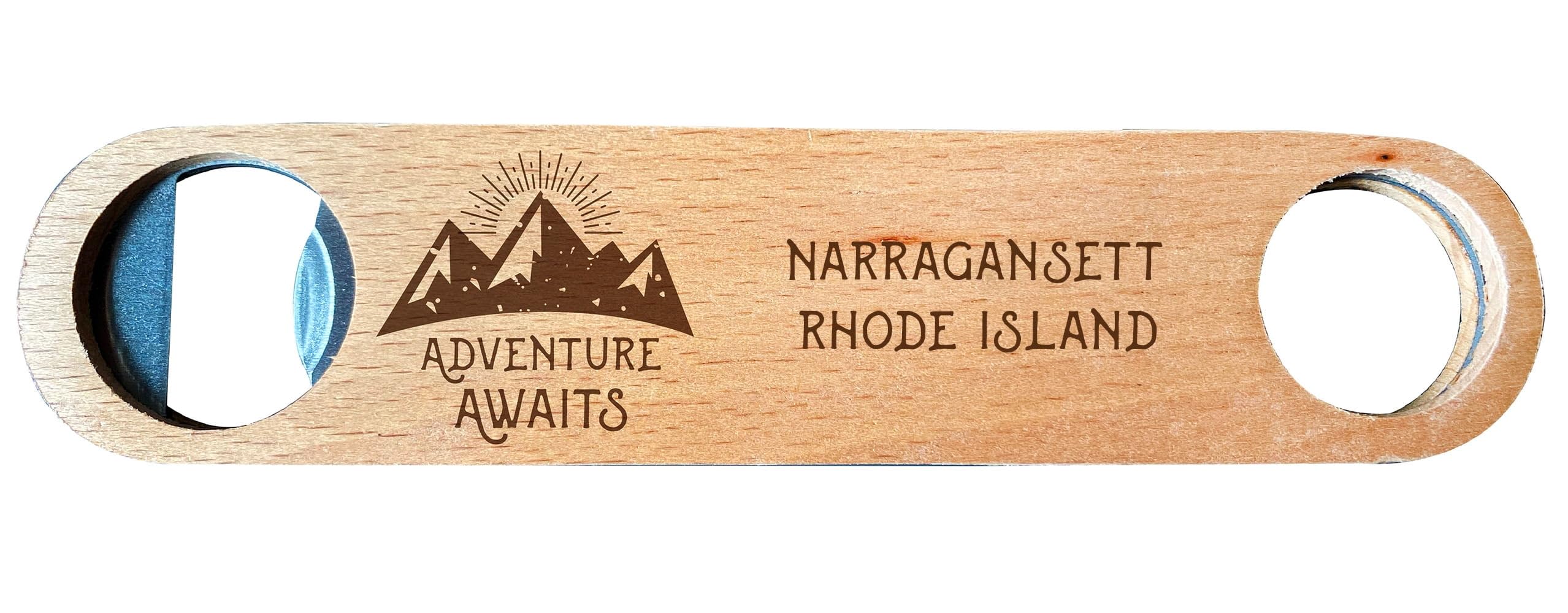 Narragansett Rhode Island Laser Engraved Wooden Bottle Opener - Adventure Awaits Design - Perfect for Beach Parties, Camping Trips & Gifts
