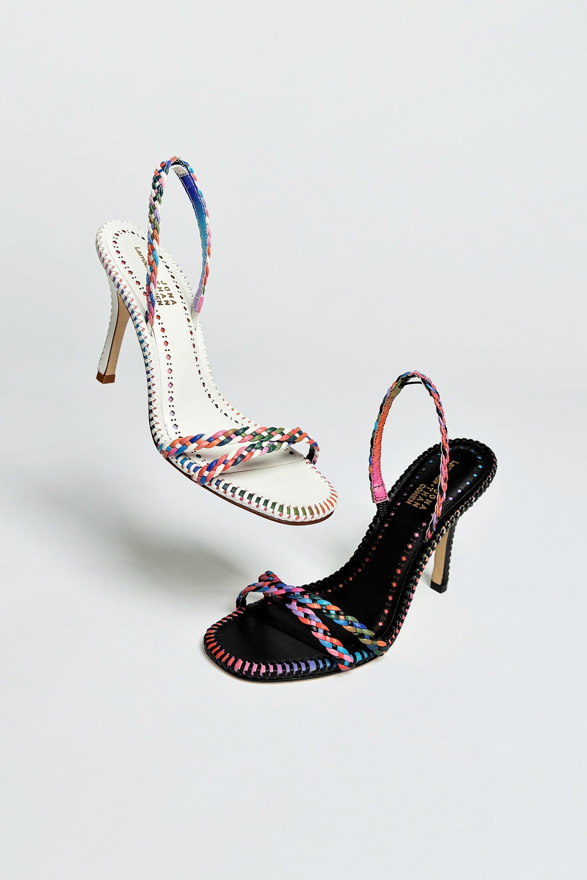Larroudé x Jonathan Cohen Annie Sandal - Women's White & Rainbow Leather Sandals for Summer, Beach & Casual Outfits