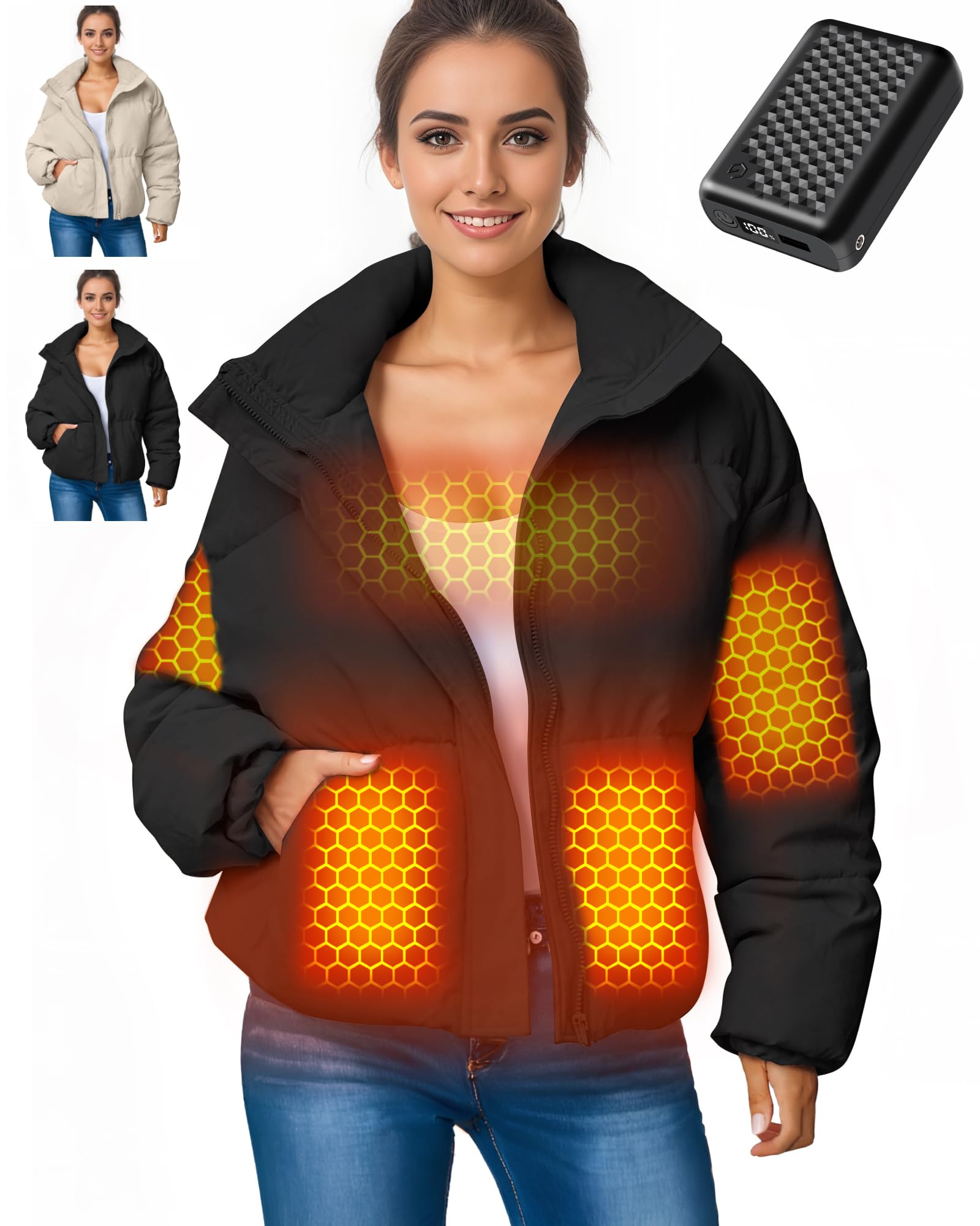 Graphene Heated Jacket for Women - 12V Fast Charging, 18400mAh Large Battery - Winter Warmth for Outdoor Activities, Skiing & Camping