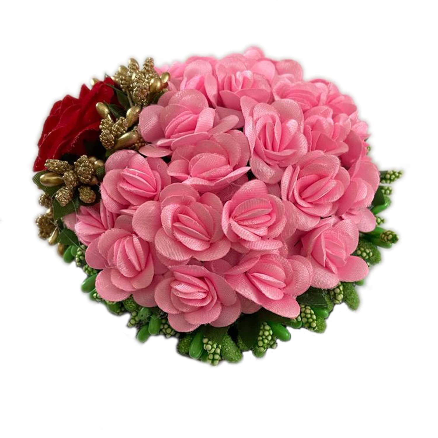 Maahal Artificial Flower Bridal Juda Bun Hair Accessories Gajra - Pink Floral Hair Jewelry for Weddings, Parties & Special Occasions
