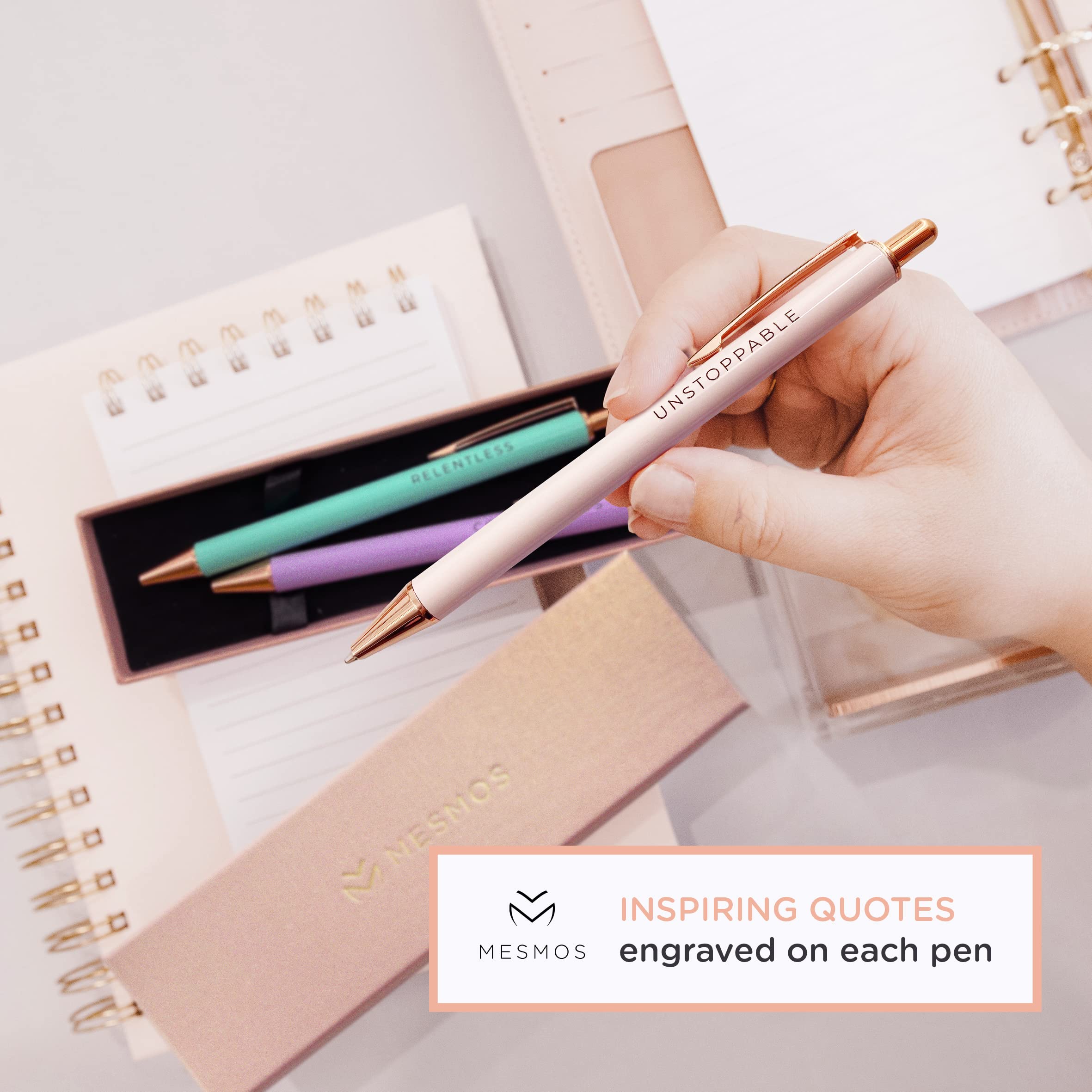 MESMOS Elegant Pen Set - Inspirational Gifts for Women, Motivational Office Pens for Boss Lady, Unique Click Pens for Servers & Promotions - Perfect for Corporate Gifts, Employee Recognition & Daily Office Use