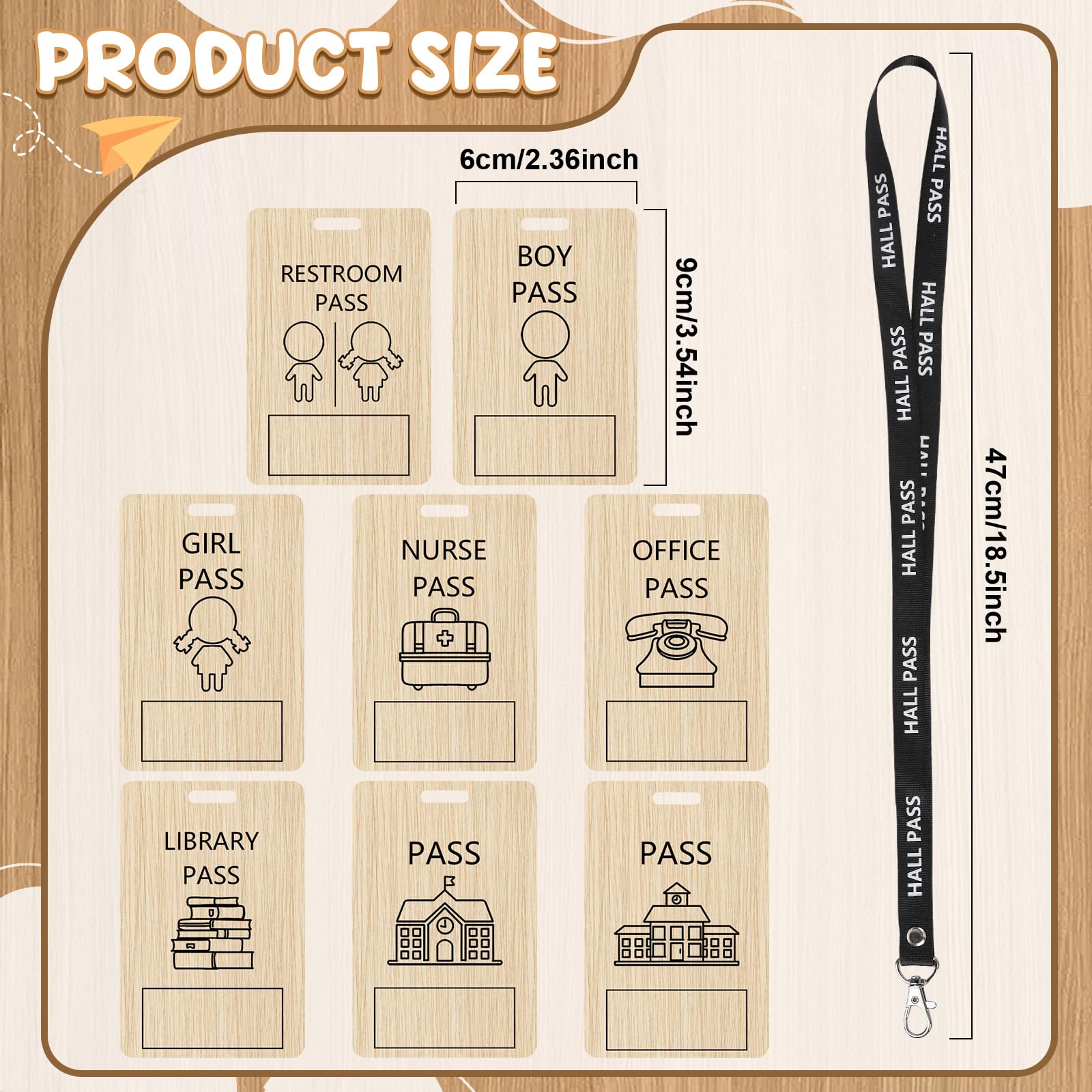8 Sets Retro PVC Hall Passes for Classroom, Bathroom, Office - School Supplies