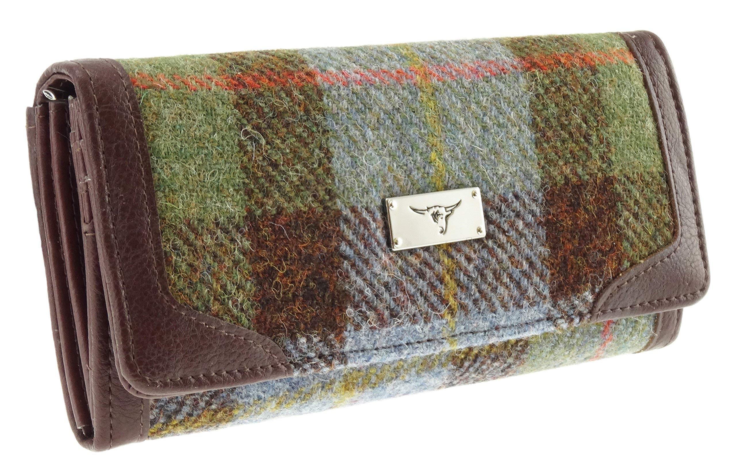 Harris Tweed Long Wallet for Women - Classic British Style Leather Purse with Multiple Card Slots & Zipper Pocket (Color 15) - Perfect for Work, Travel & Everyday Use