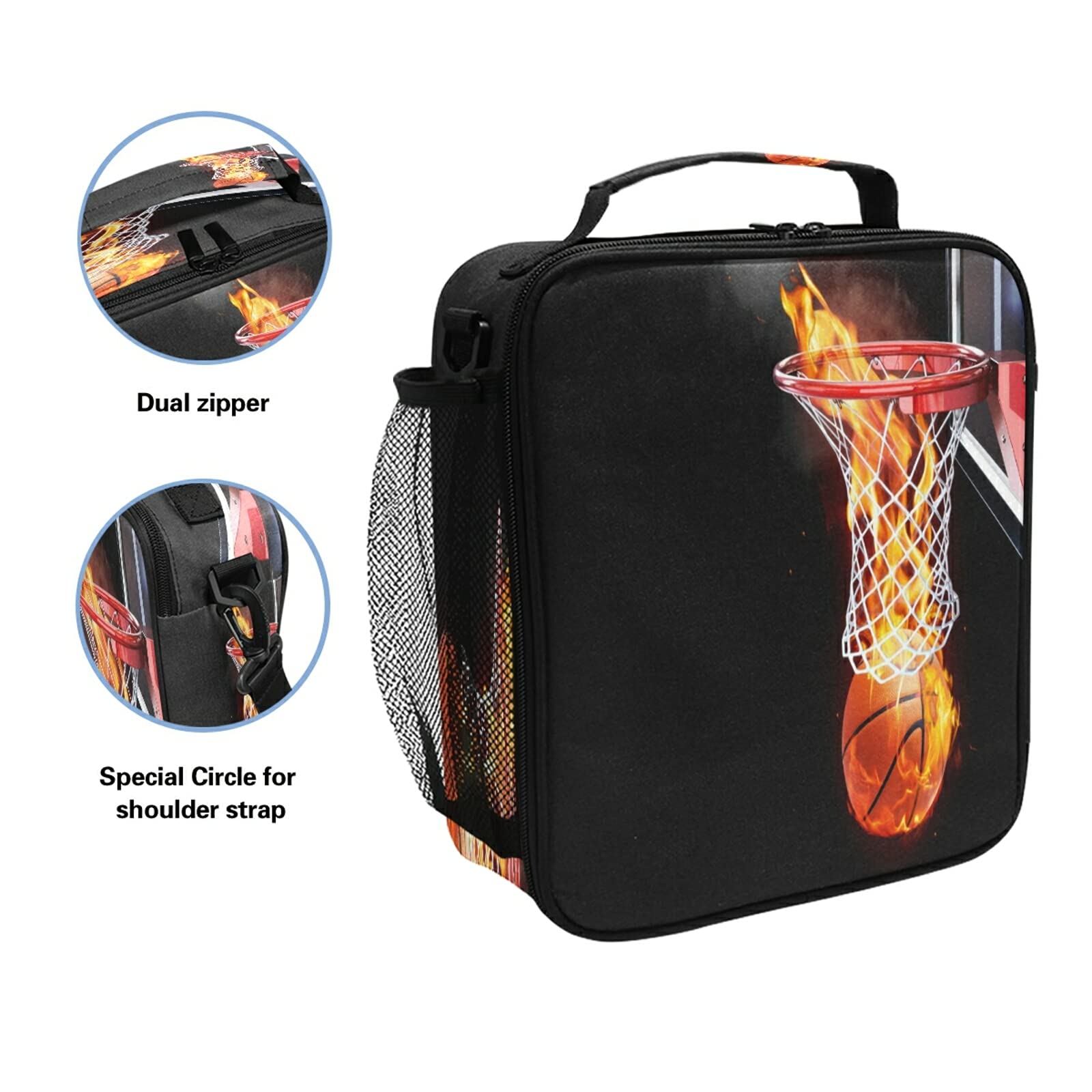 Insulated Basketball Lunch Bag for Women & Teens - Freezable Cooler Tote with Shoulder Strap, Waterproof Picnic Meal Bag for School, Office, Work or Gym - Perfect for Sports Lovers & Basketball Fans