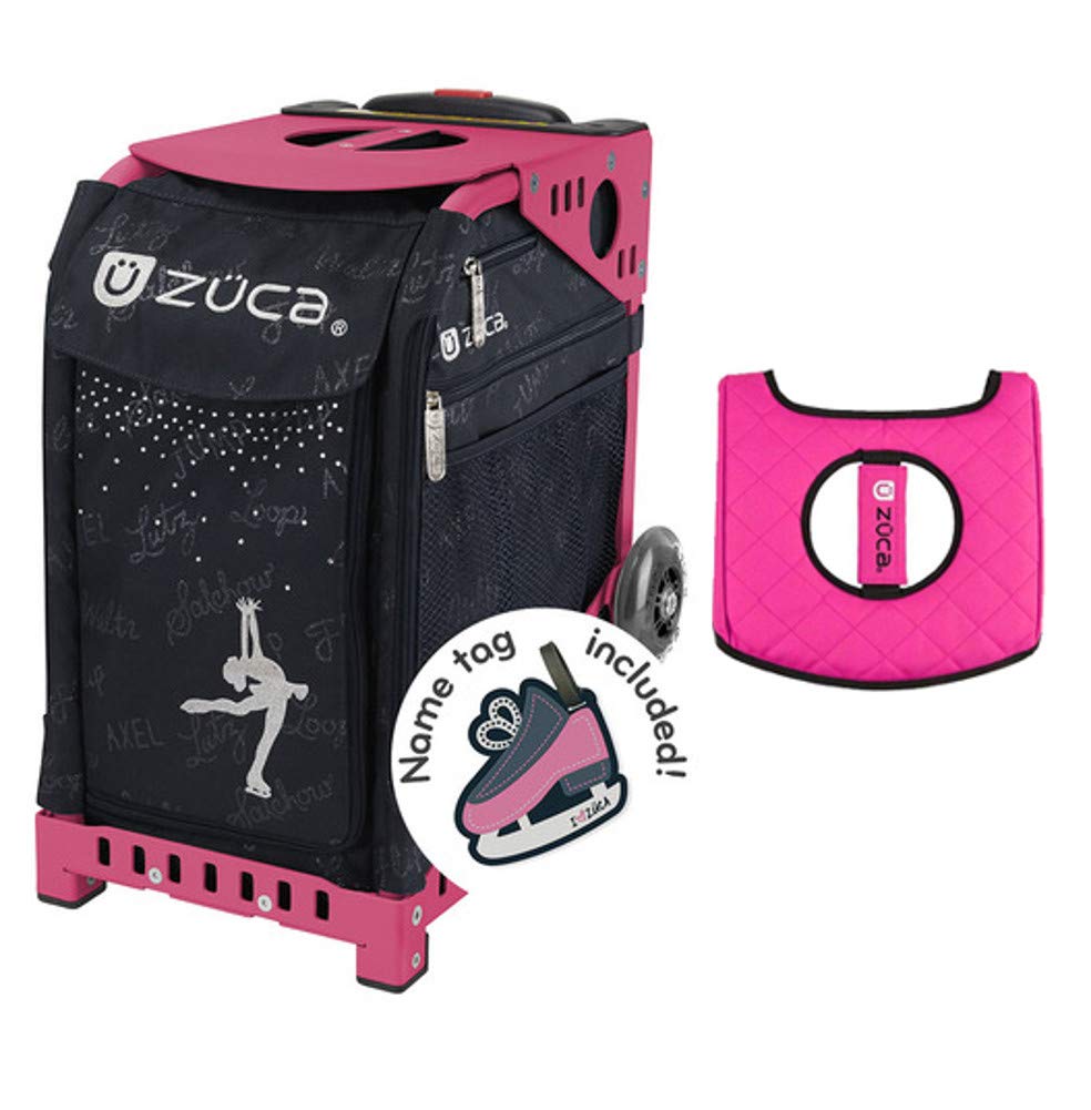 Zuca Sport Bag - Ice Queen with Gift Black/Pink Seat Cover (Pink Frames) - Premium Gymnastics & Cheerleading Gear for Athletes - Perfect for Competitions, Training & Travel